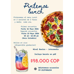 Taller online (en vivo ) Menu Delicioso en acuarela