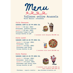 Taller online (en vivo ) Menu Delicioso en acuarela