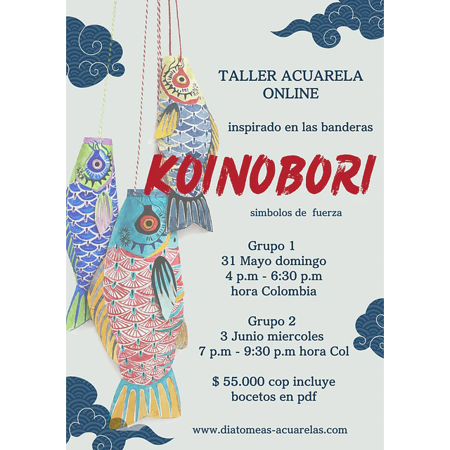 Taller online de Koinobori en papel acuarela