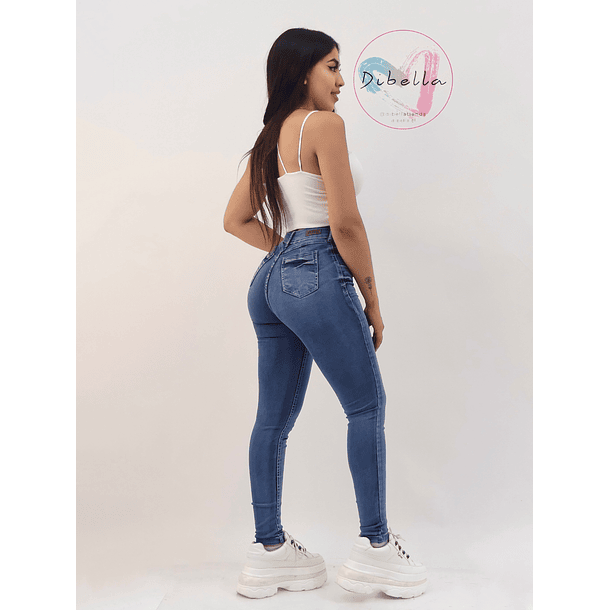 Jeans skinny botones azul 2