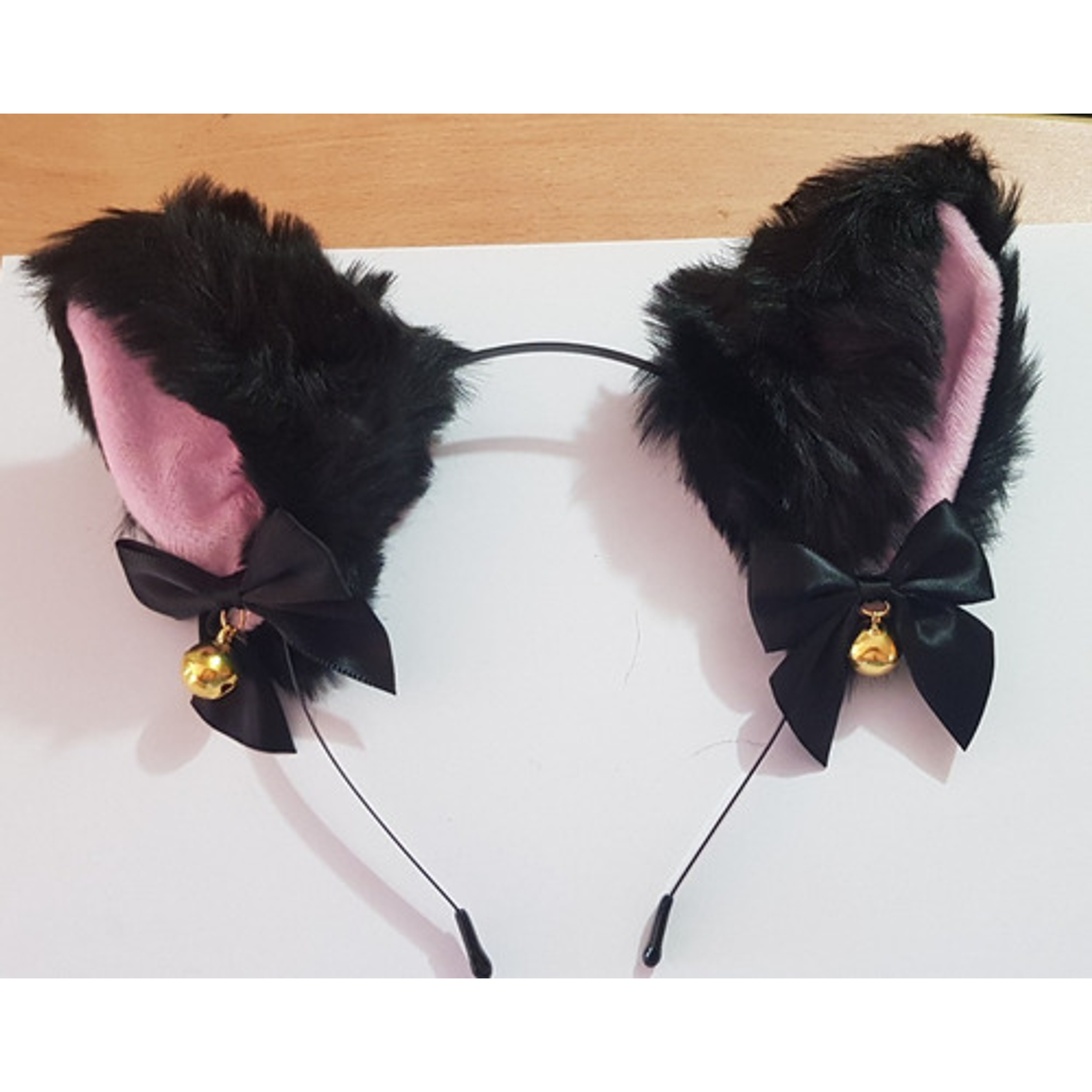 Orejas De Gato Con Vincha Y Cascabel - Negro Con Rosado 5