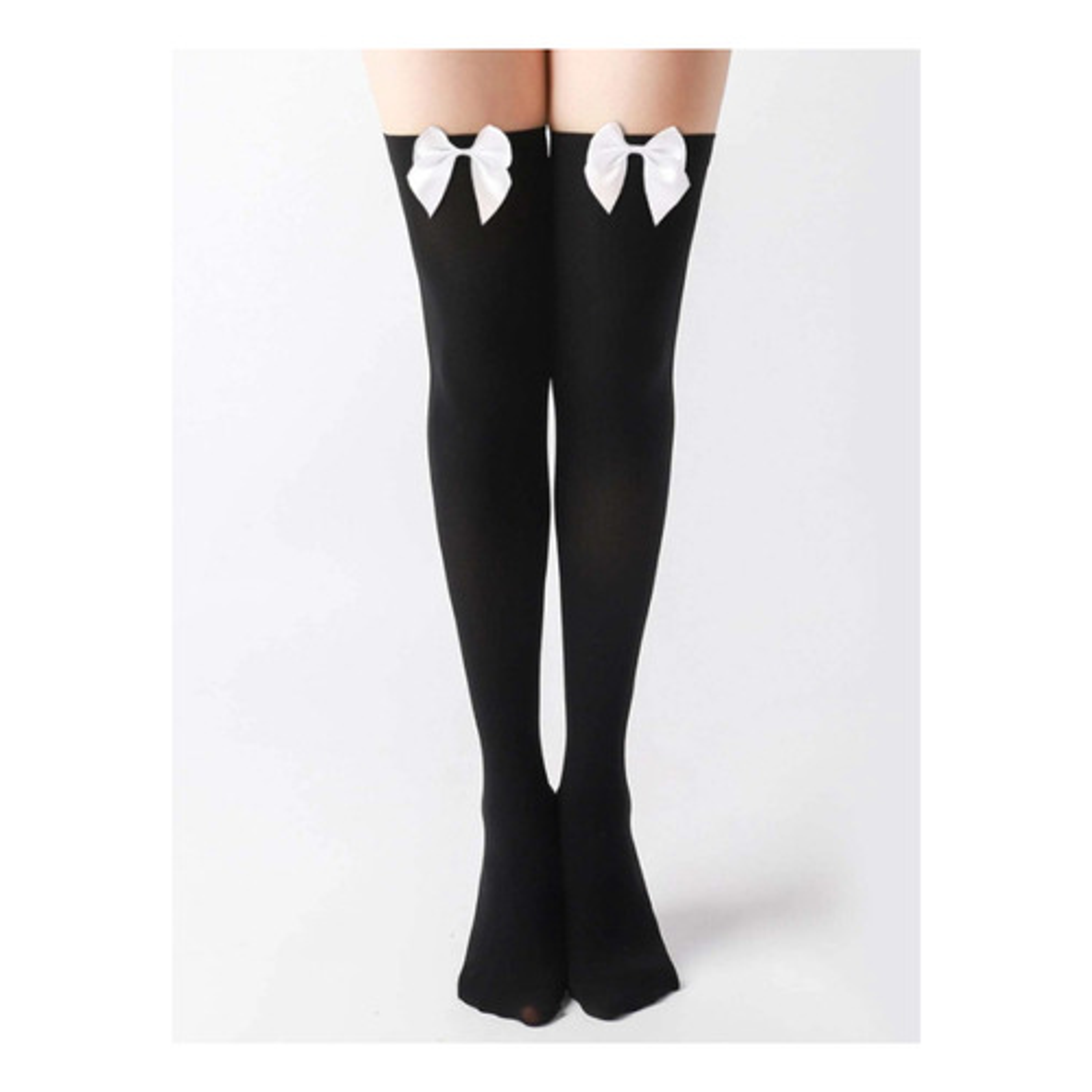 Sexy Medias Negras Con Listones Blancos 3