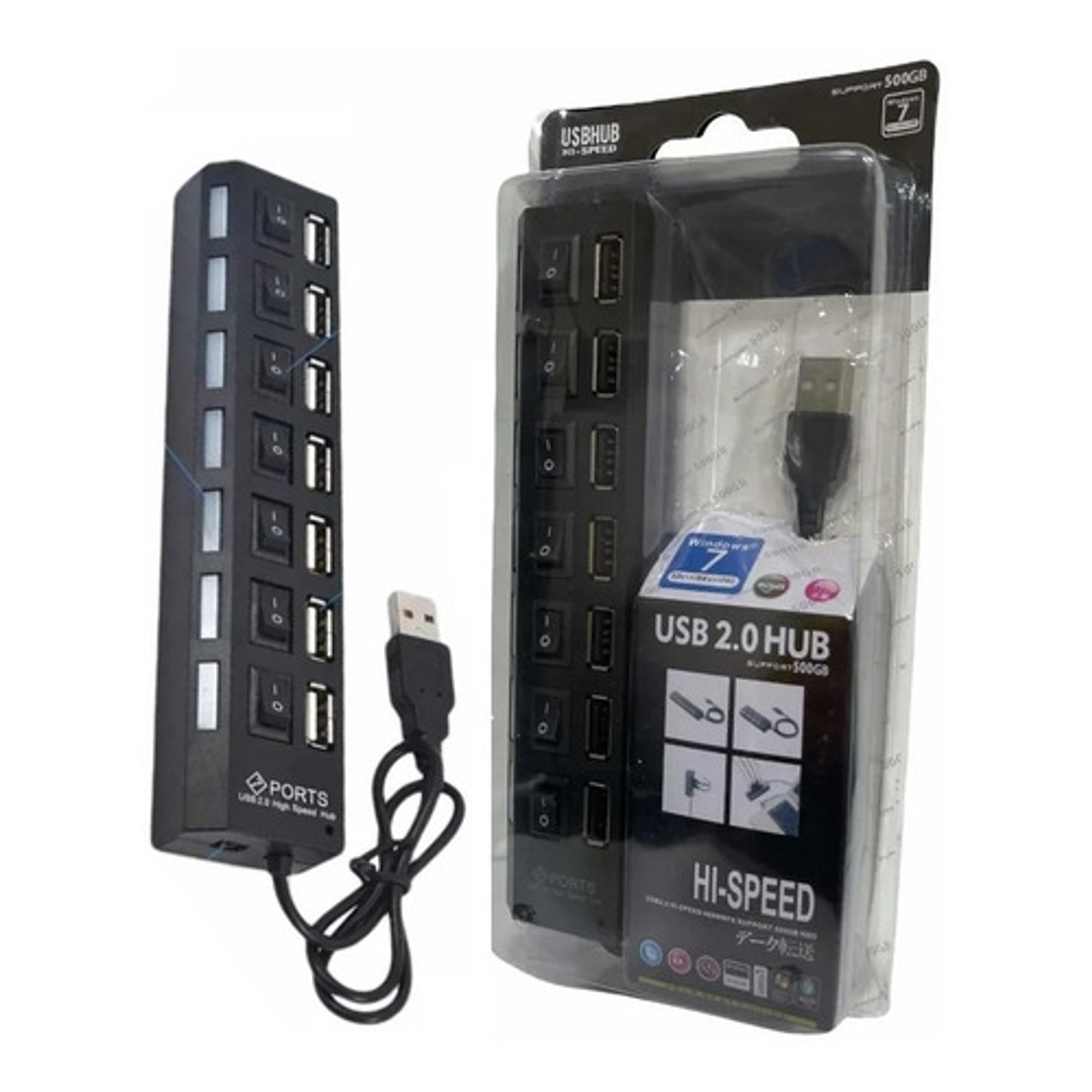 Mini Hub Usb 2.0 De 7 Puertos Para Pc O Laptop - Negro 1