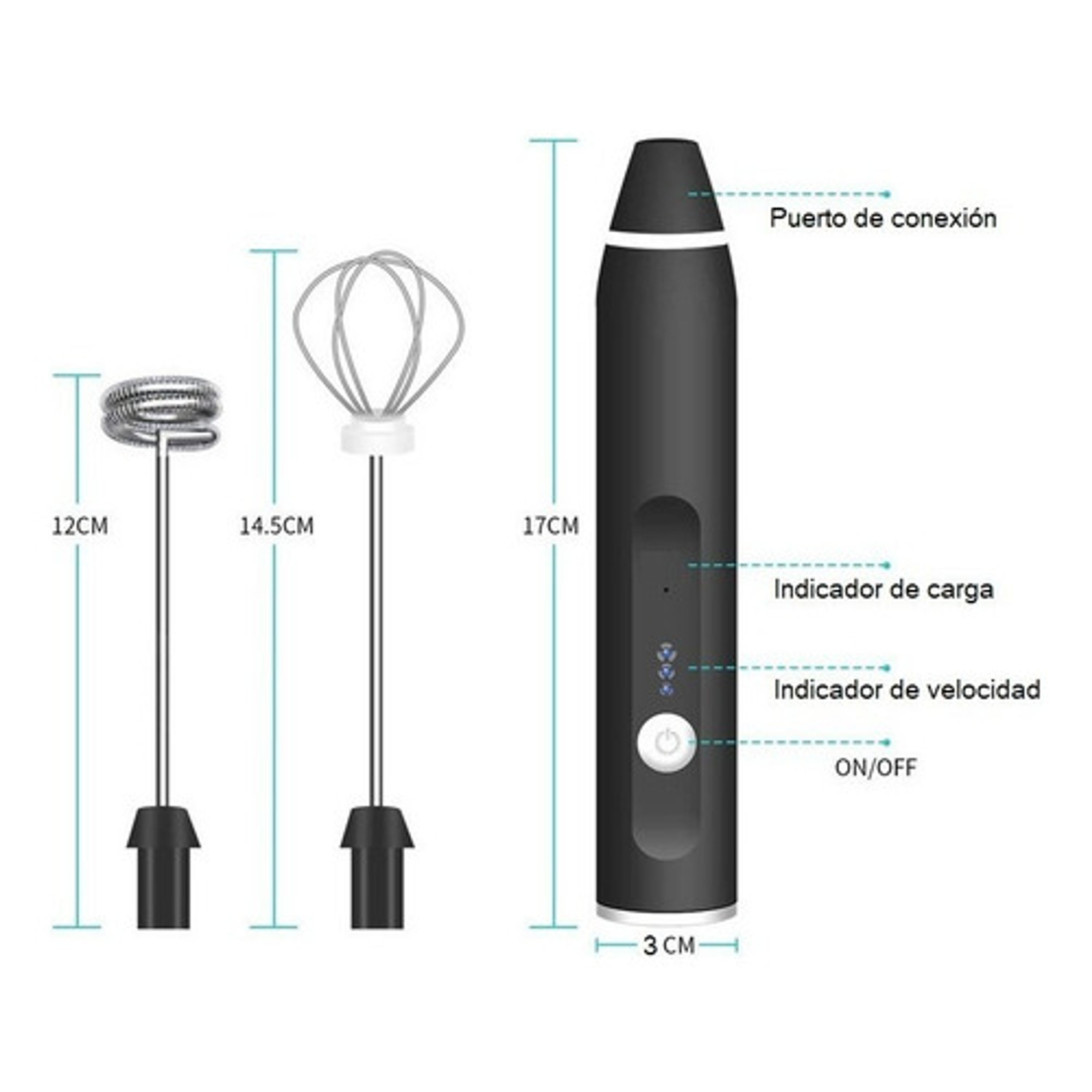 Mini Batidora Eléctrica Para Café - Inalámbrica Eléctrica Color Negro 4