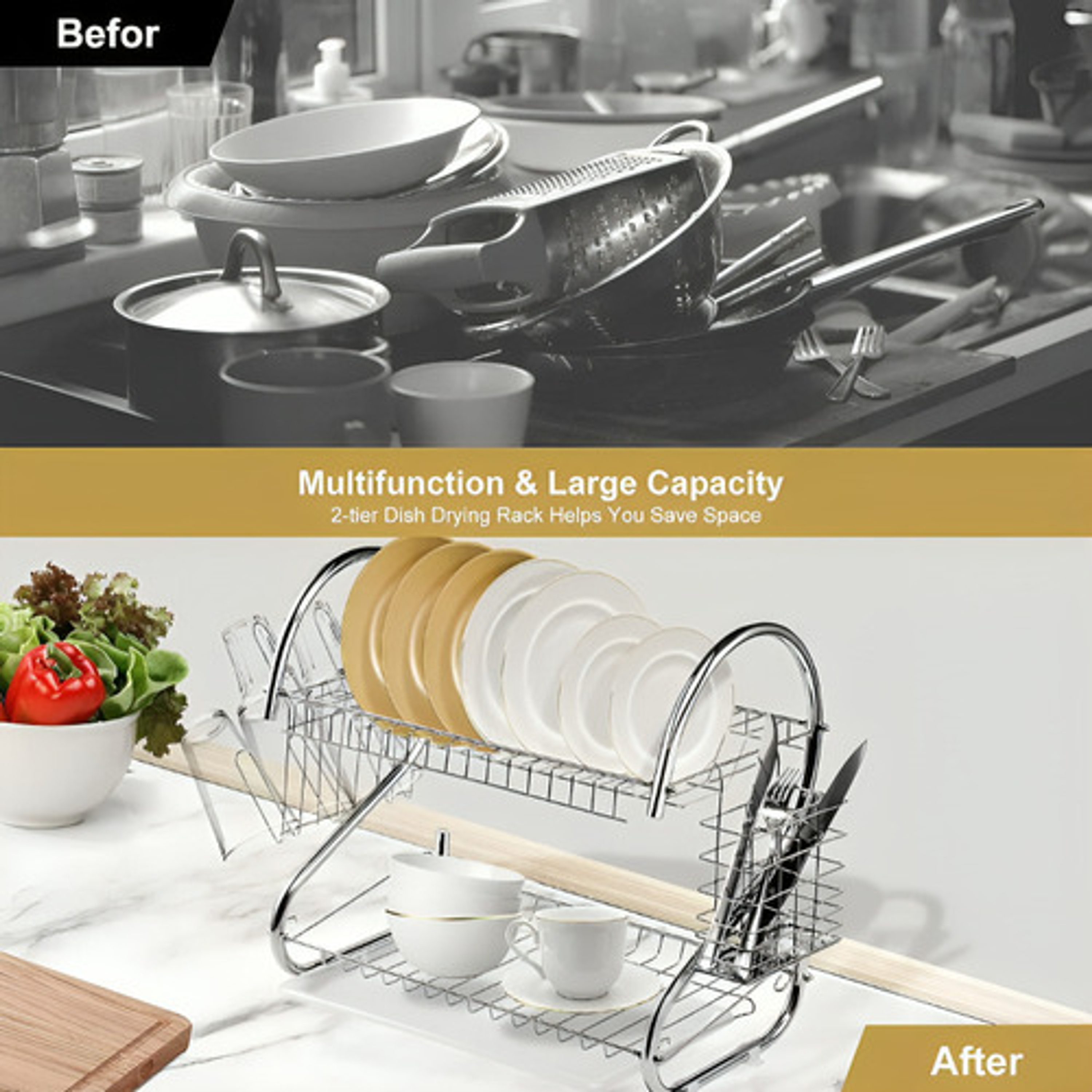 Rack Escurridor 2 Pisos Porta Menaje Plateado 3