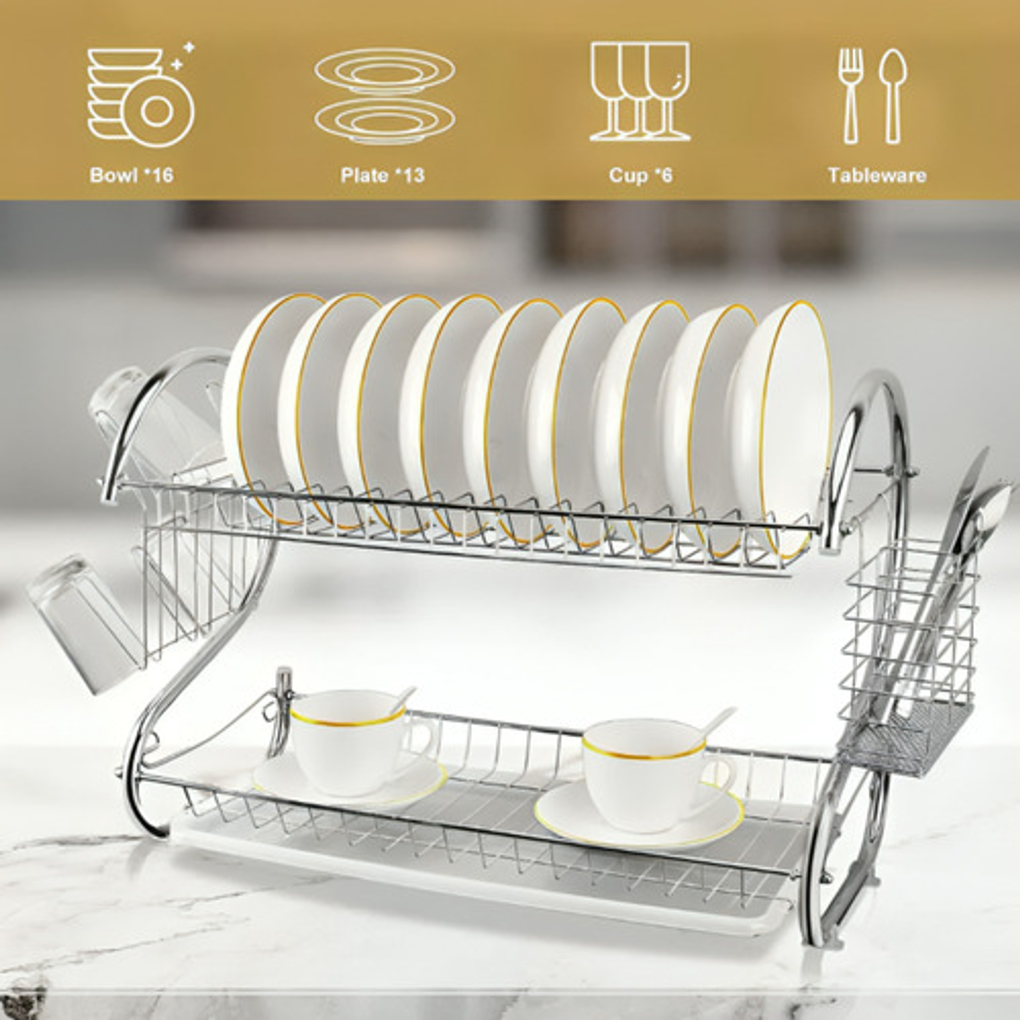 Rack Escurridor 2 Pisos Porta Menaje Plateado 4