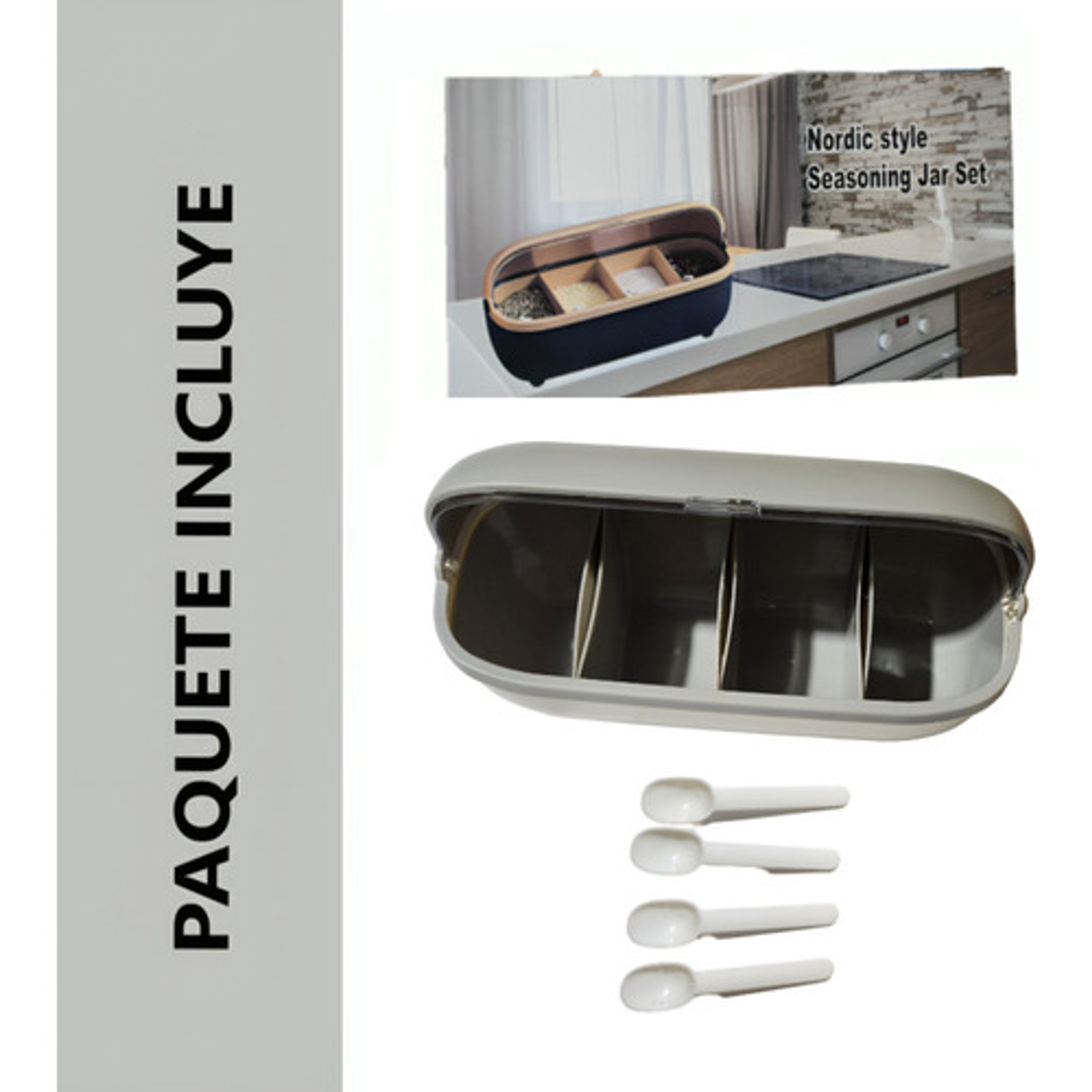 Organizador Condimentero  4 Compartimientos Con Cucharas 4