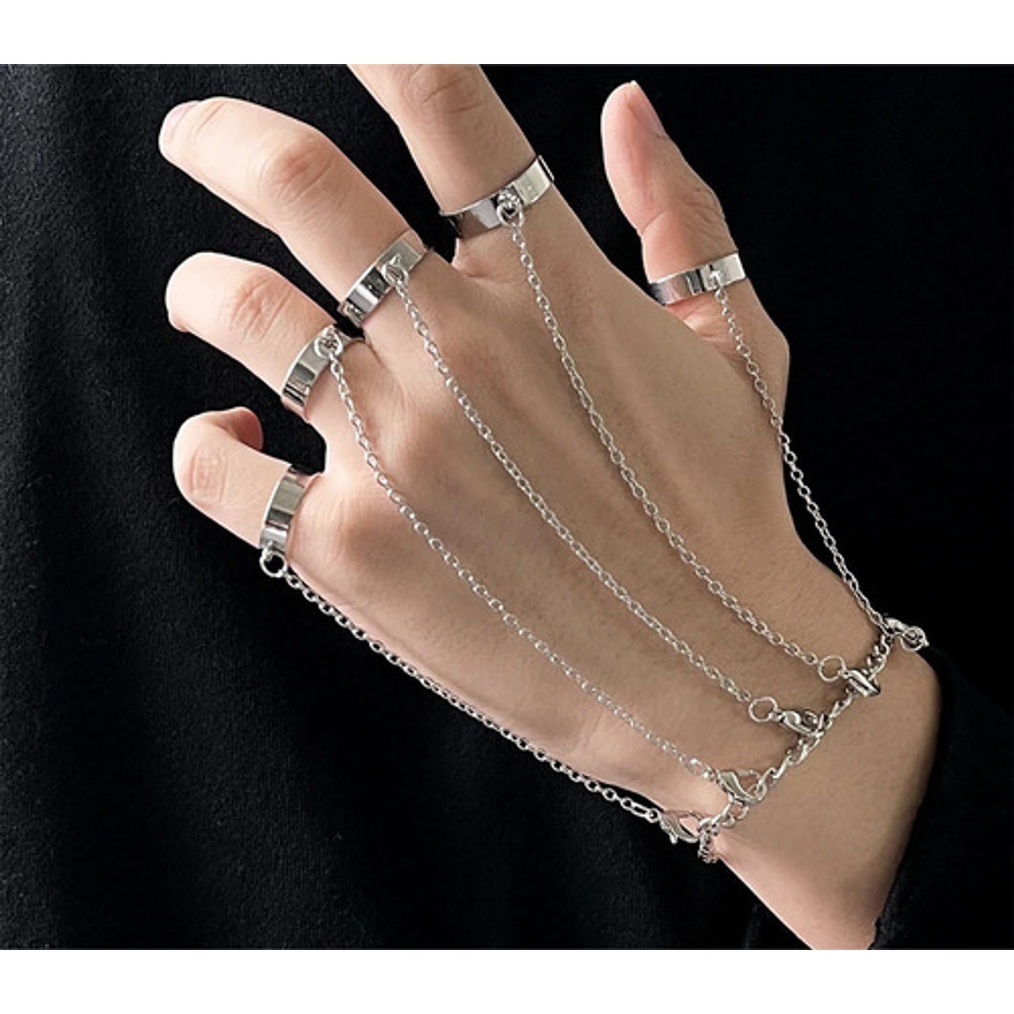 Pulsera Con 5 Anillo Y Cadena De Acero Inox 3