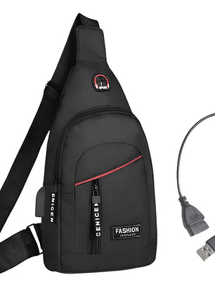 Bandolera Mochila Morral Hombre De Nylon Con Conector Usb