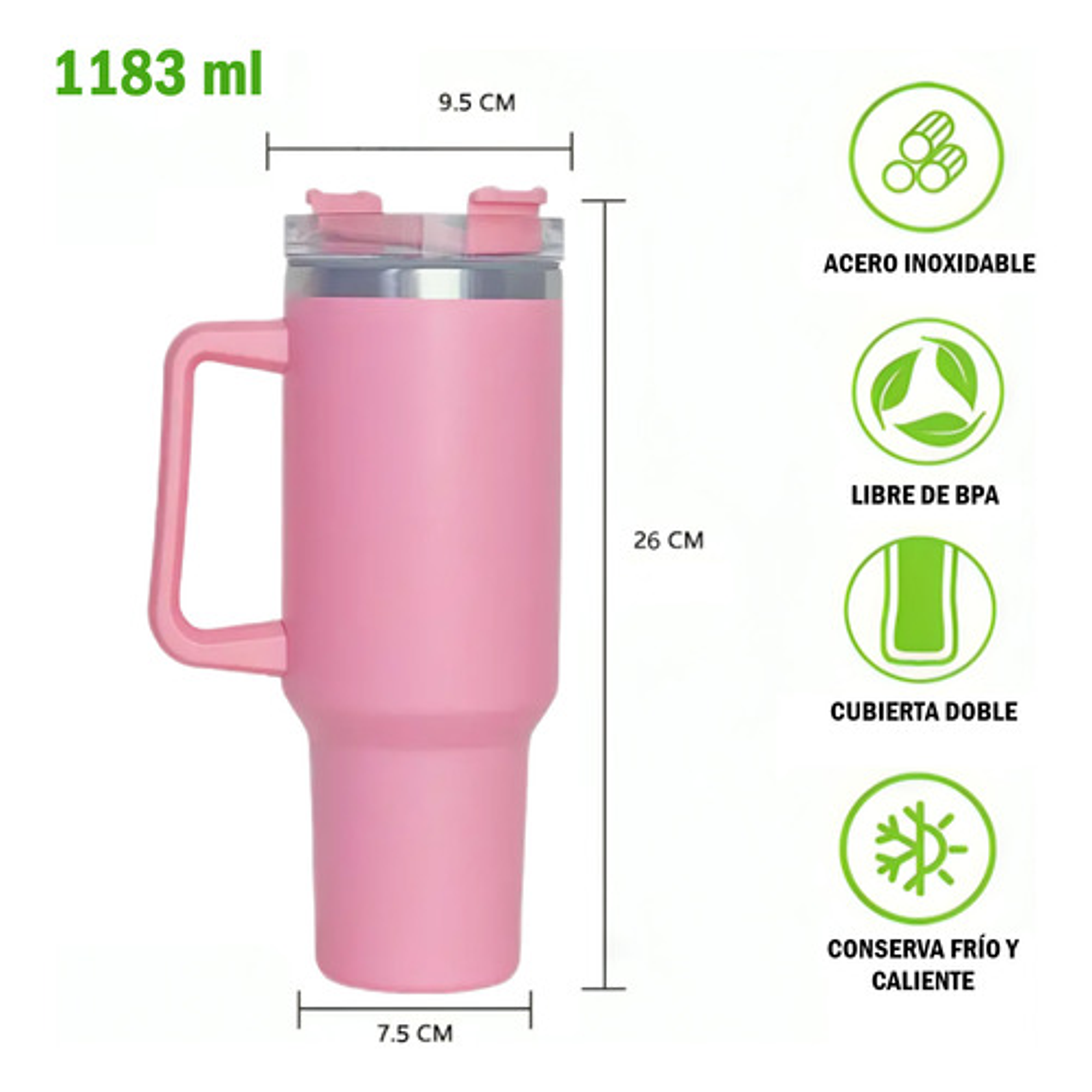 Vaso Tumbler Térmico De 1183ml Acero Inoxidable Con Sorbete 23