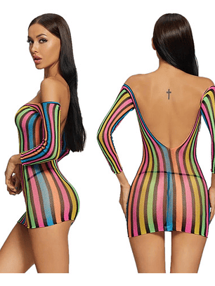 Sexy Vestido Lencería Multicolor Tipo Malla