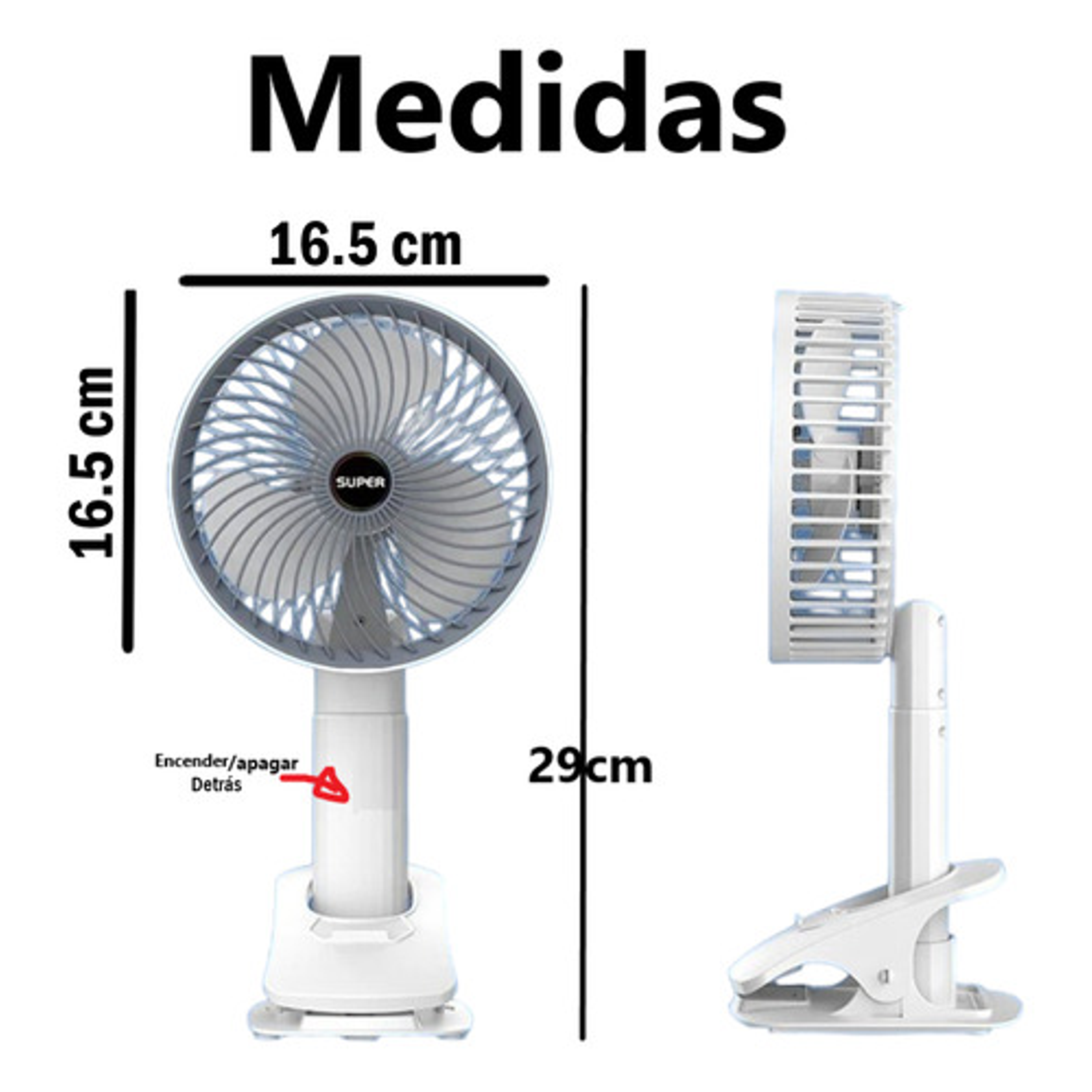 Ventilador Portátil De 29cm Con Batería Recargable - Blanco 2