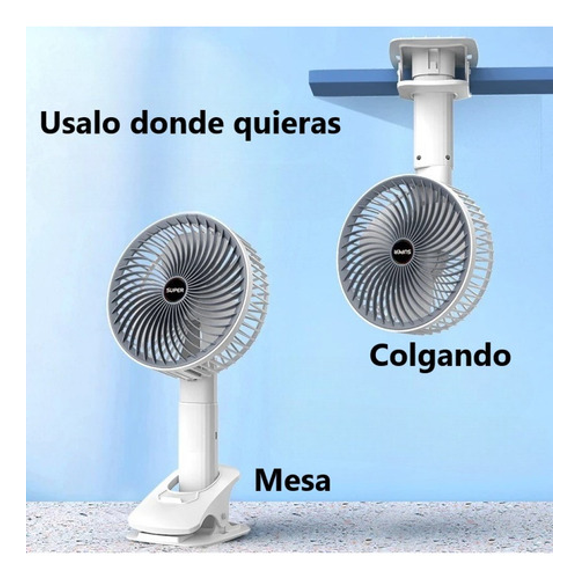 Ventilador Portátil De 29cm Con Batería Recargable - Blanco 4
