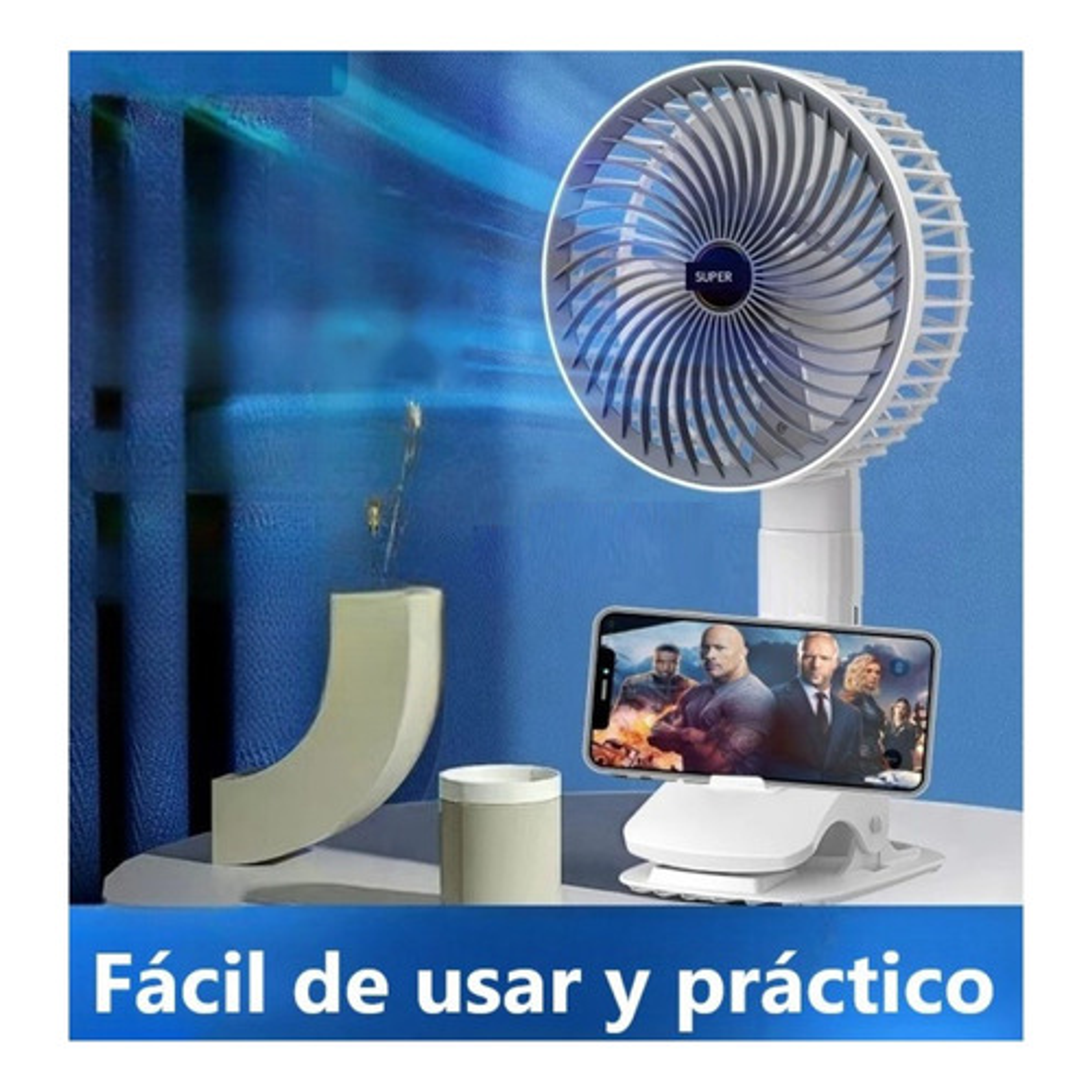 Ventilador Portátil De 29cm Con Batería Recargable - Blanco 5