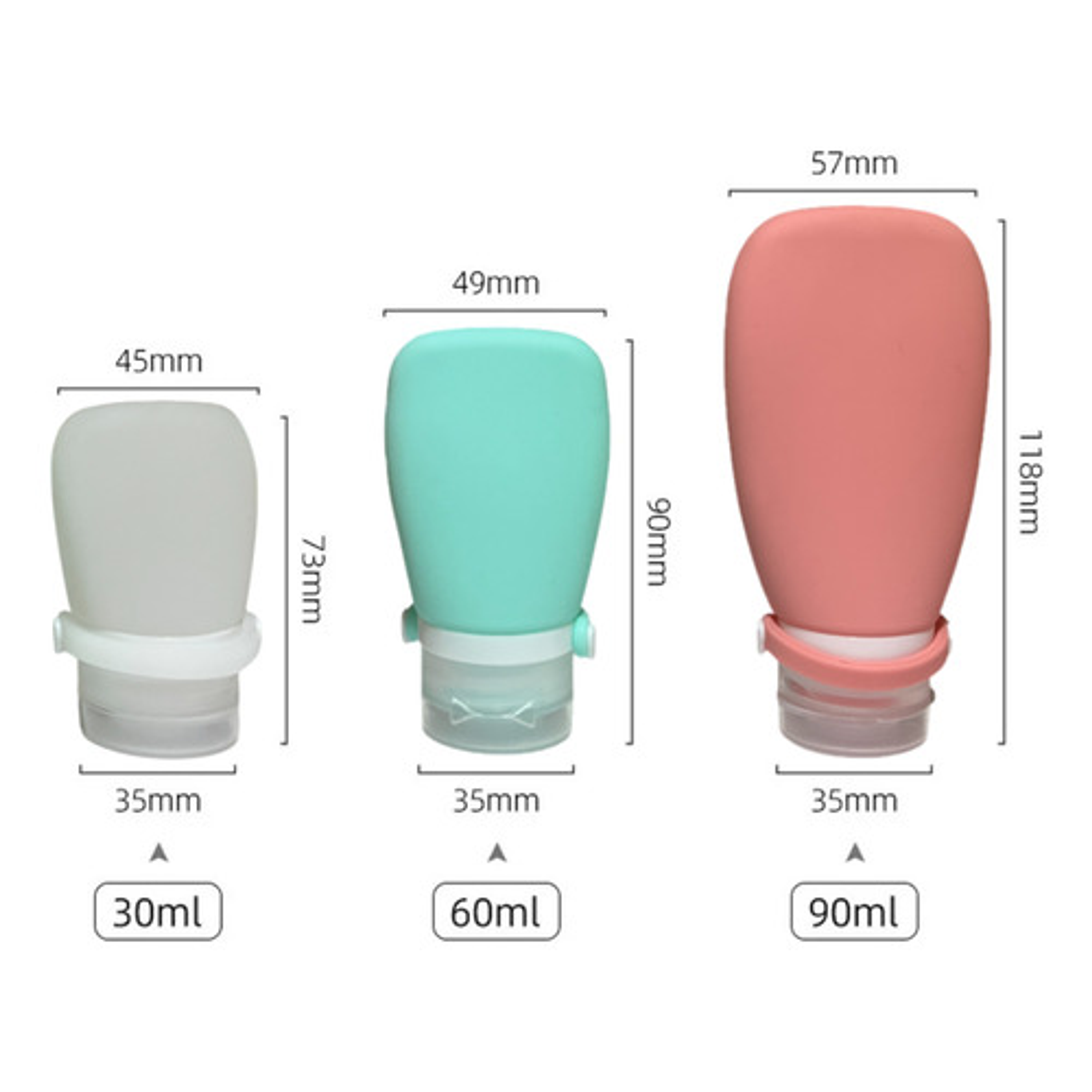 Kit 3 Botellas De Viaje De Silicona Contenedores Portátiles 2