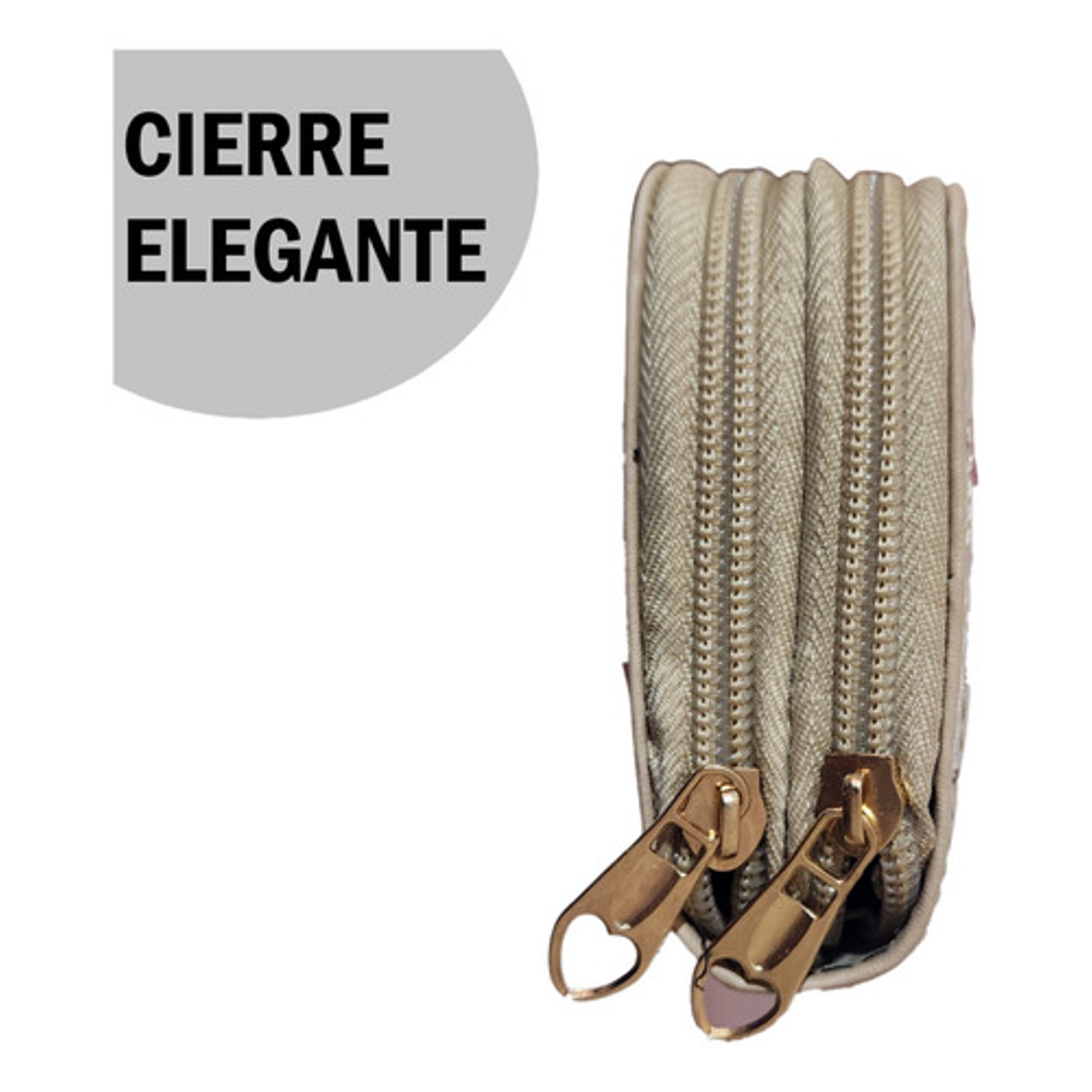 Billetera Cartera De Cuero Sintético Con Doble Cierre Dorado 10