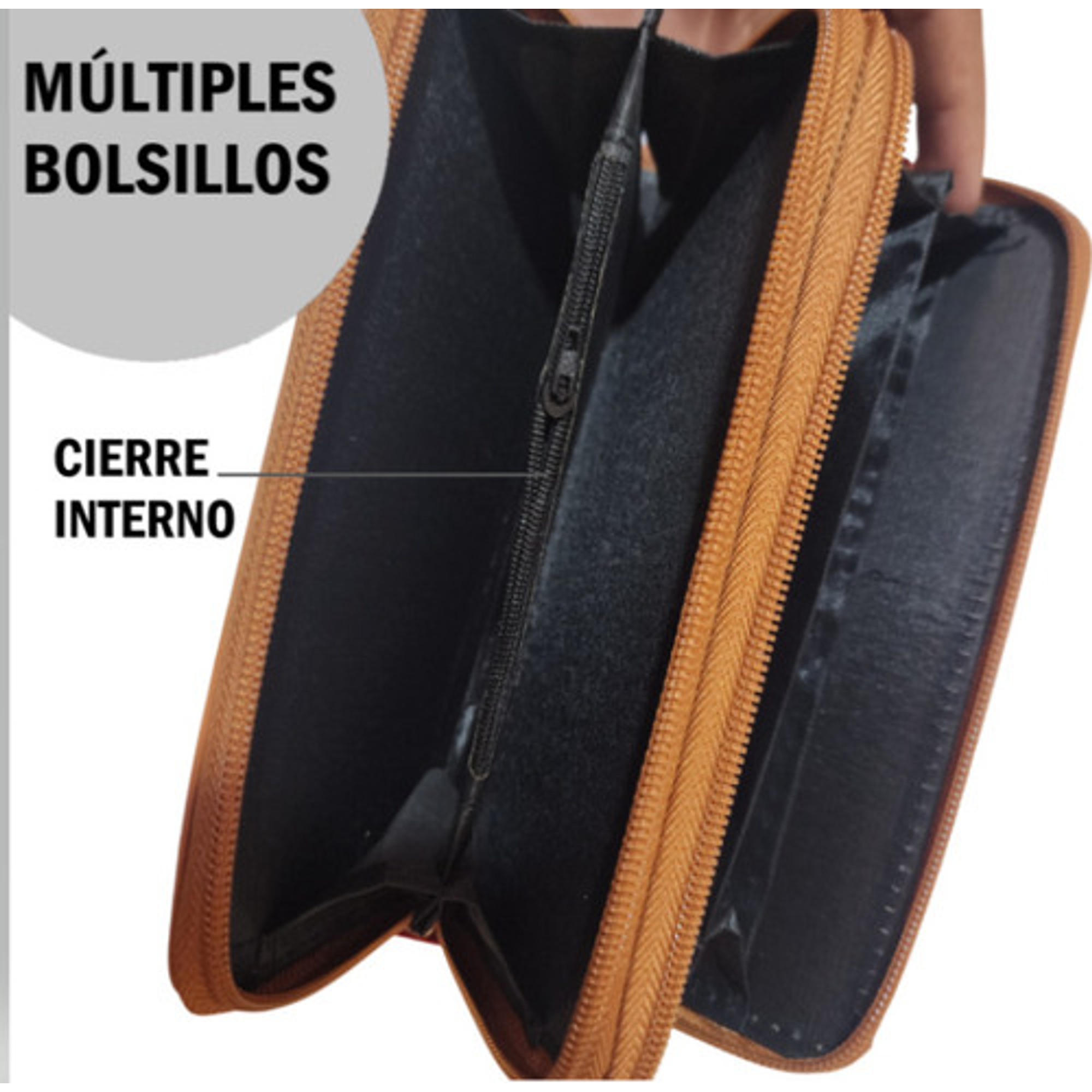 Billetera Cartera De Cuero Sintético Con Doble Cierre Dorado 25