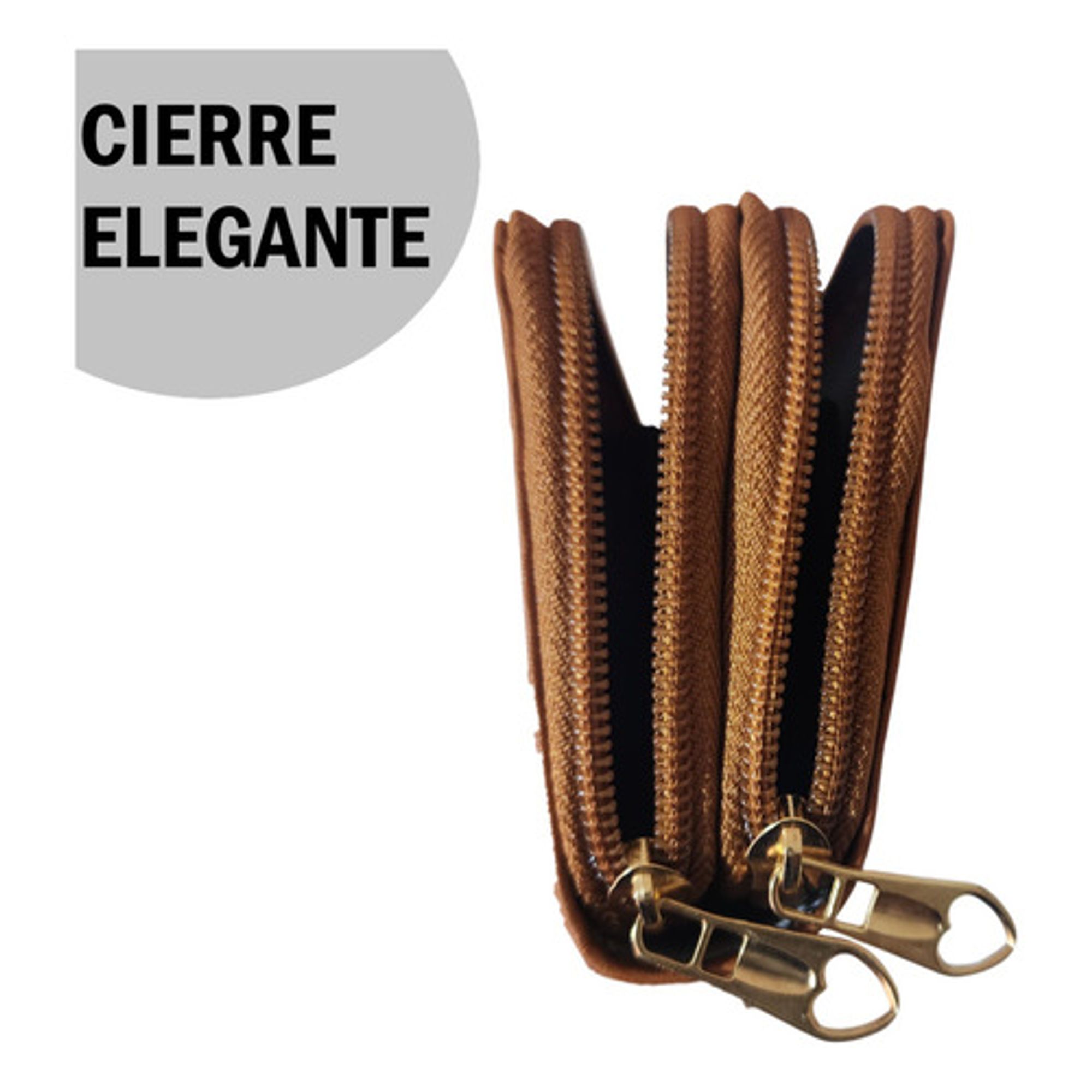 Billetera Cartera De Cuero Sintético Con Doble Cierre Dorado 26