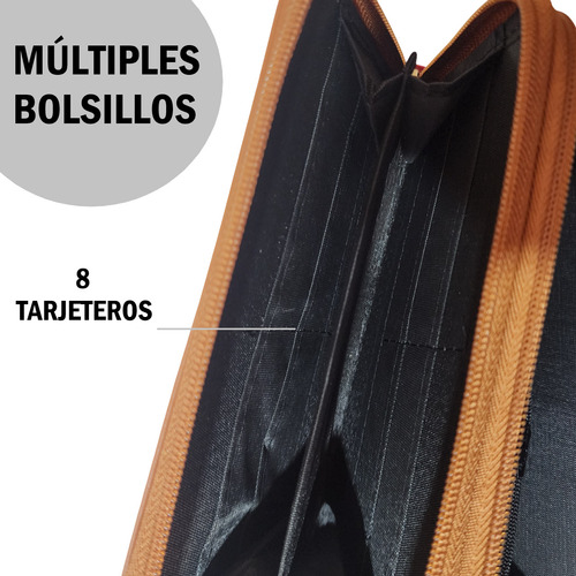 Billetera Cartera De Cuero Sintético Con Doble Cierre Dorado 28