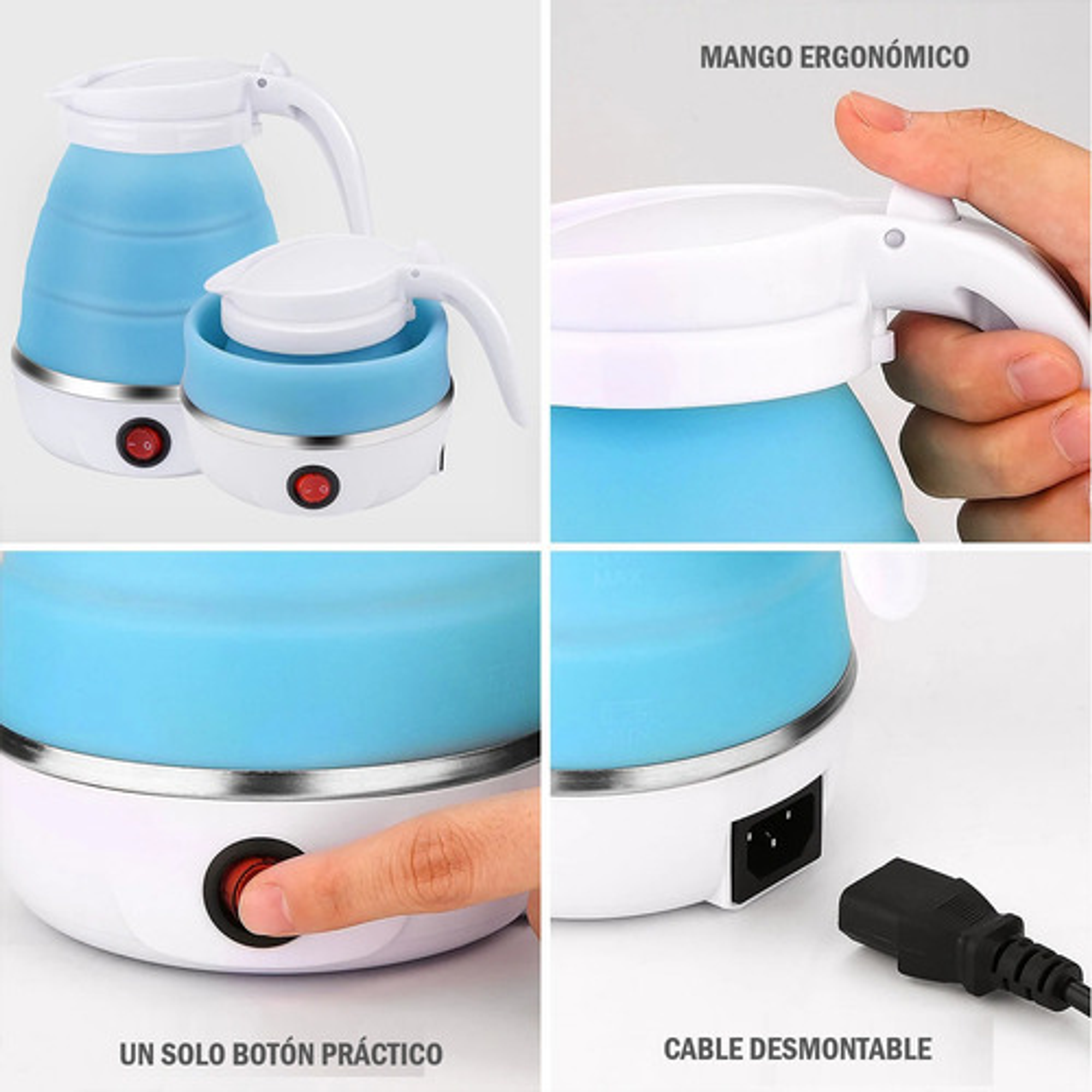 Hervidor De Agua Eléctrico Plegable De Silicona 1l 8