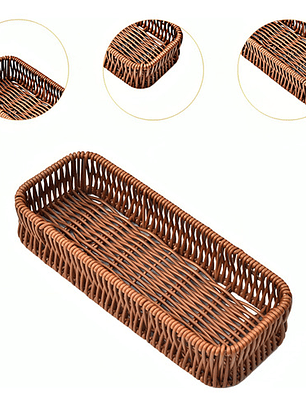 Porta Cubiertos Rectangular De Plástico Tipo Mimbre