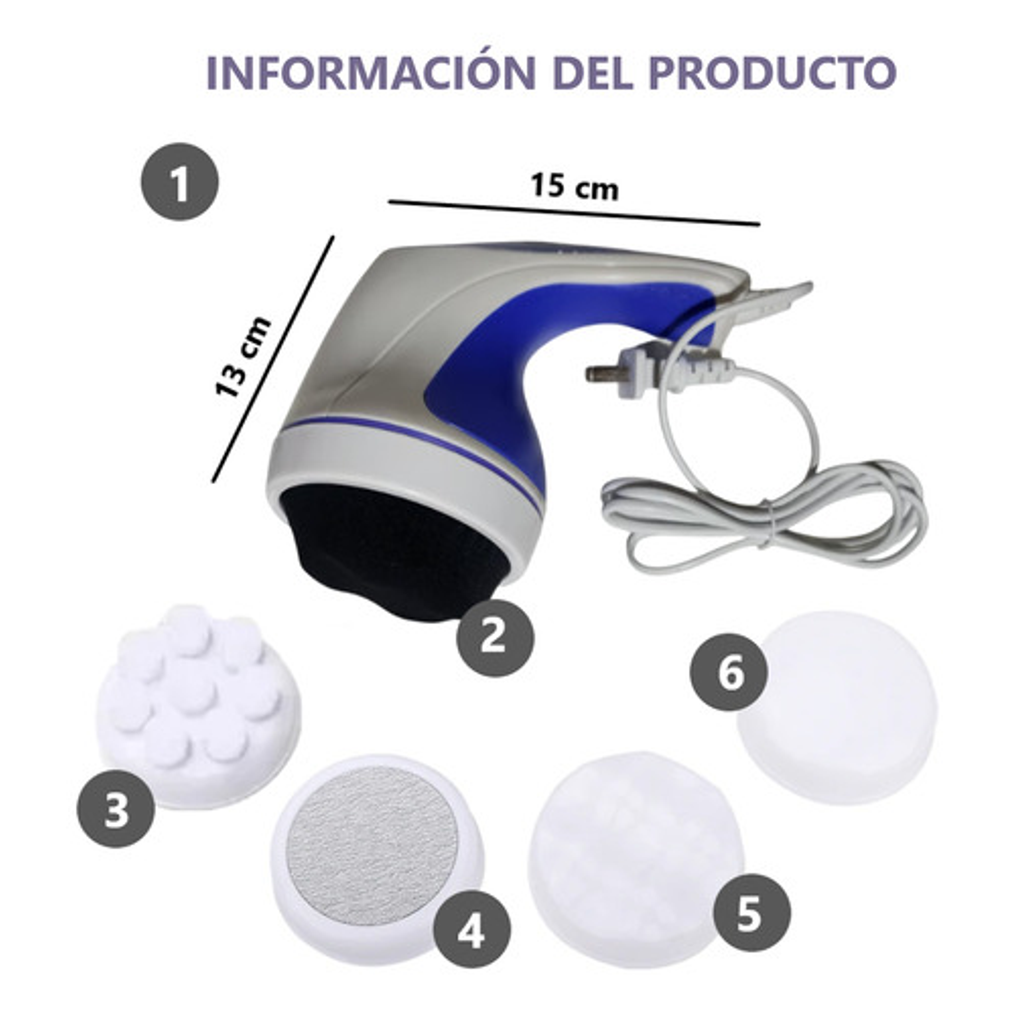 Masajeador Para Todo El Cuerpo Con 3 Adaptadores - Blanco 5