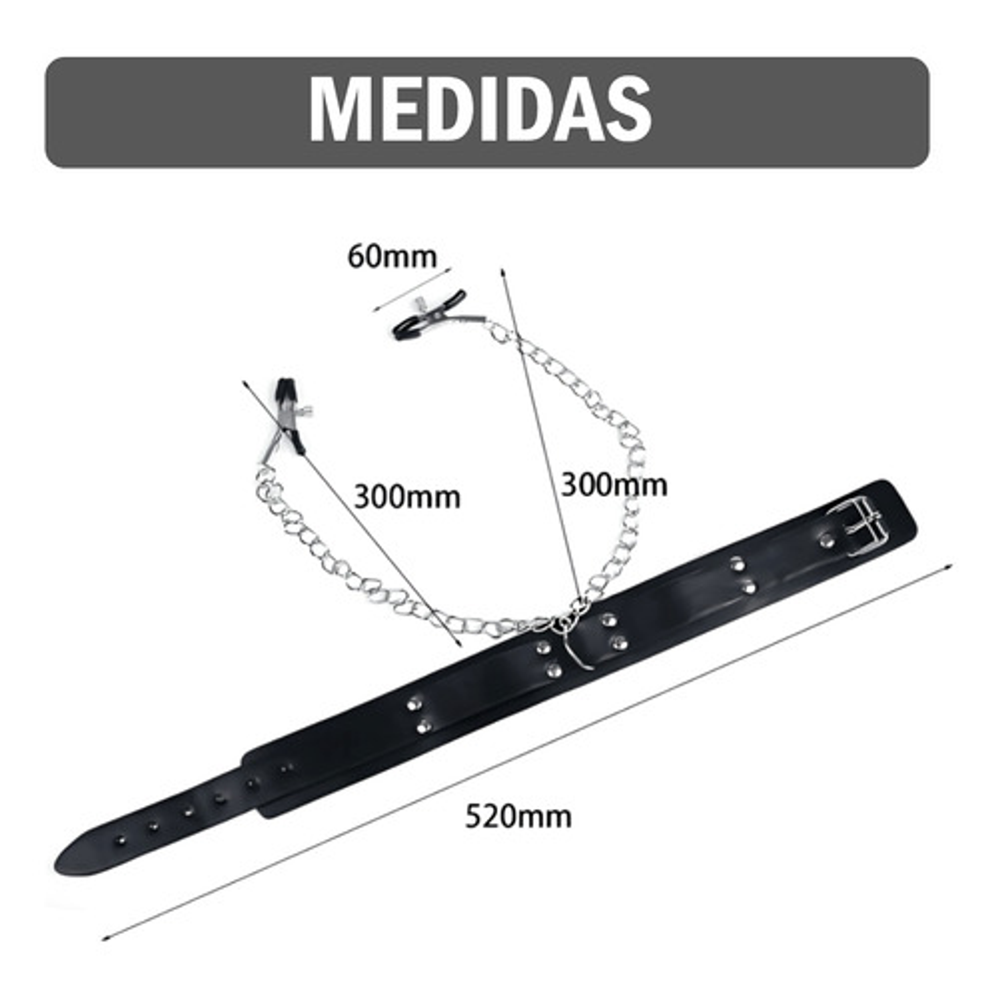 Collar Con Dos Pinzas Para El Pezón - Negro 5