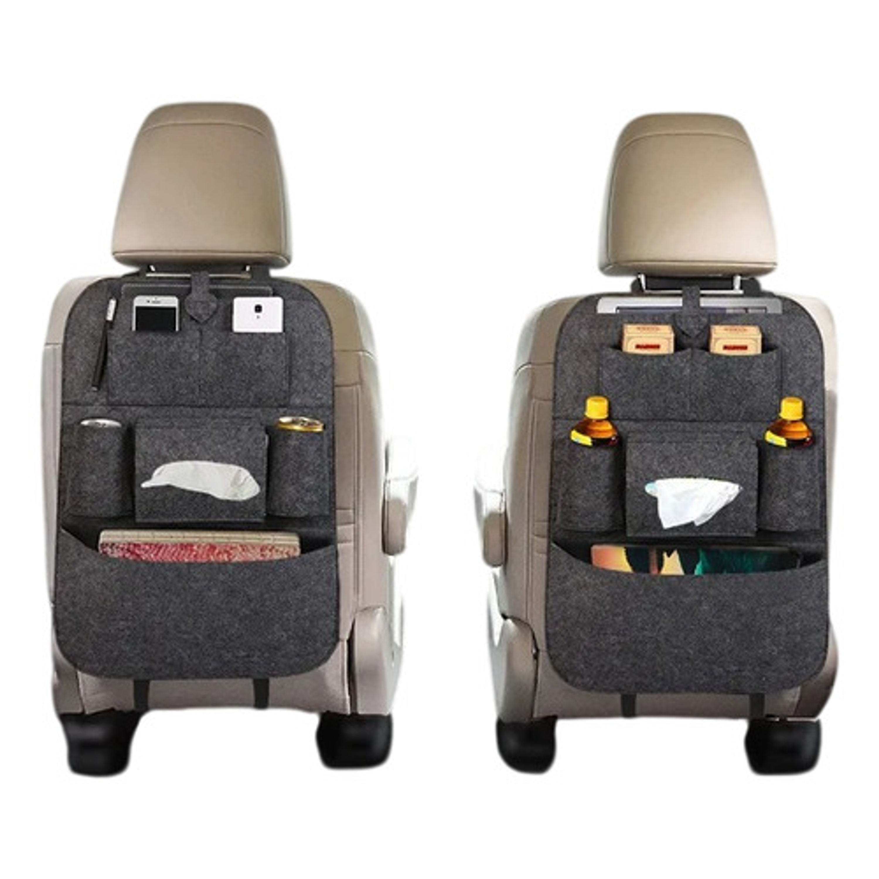 2 Organizadores De Asiento Para Teléfono Y Botellas- Negro 2