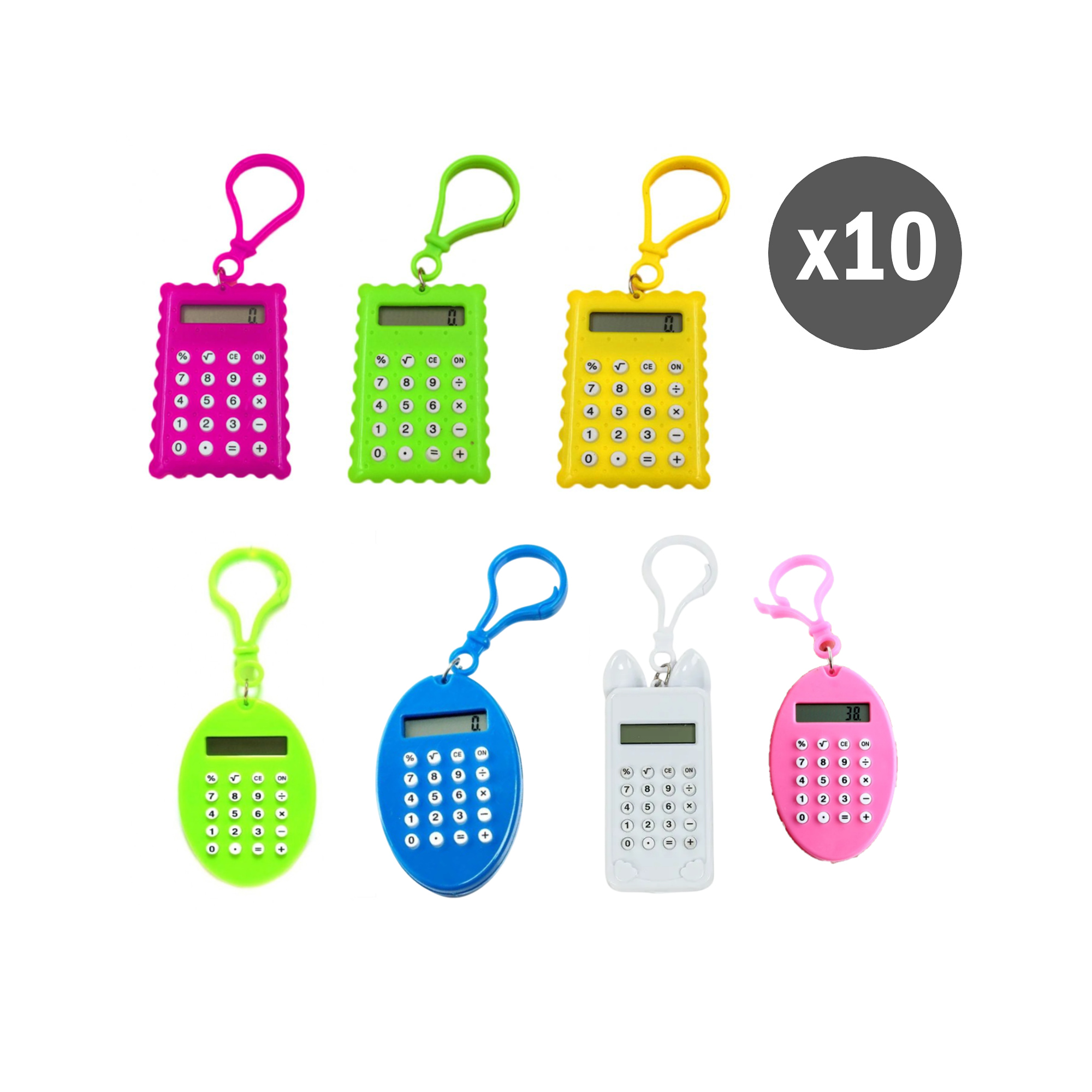 10 Mini Calculadoras de Bolsillo con Llavero - Modelo aleatorio  1