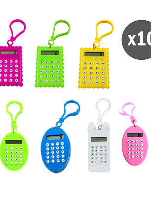 10 Mini Calculadoras de Bolsillo con Llavero - Modelo aleatorio 