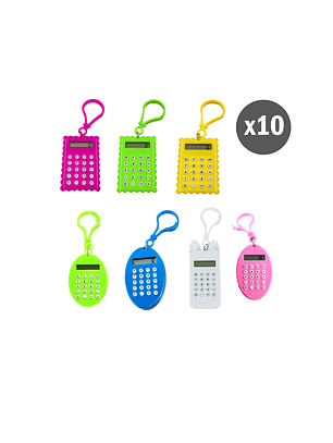 10 Mini Calculadoras de Bolsillo con Llavero - Modelo aleatorio