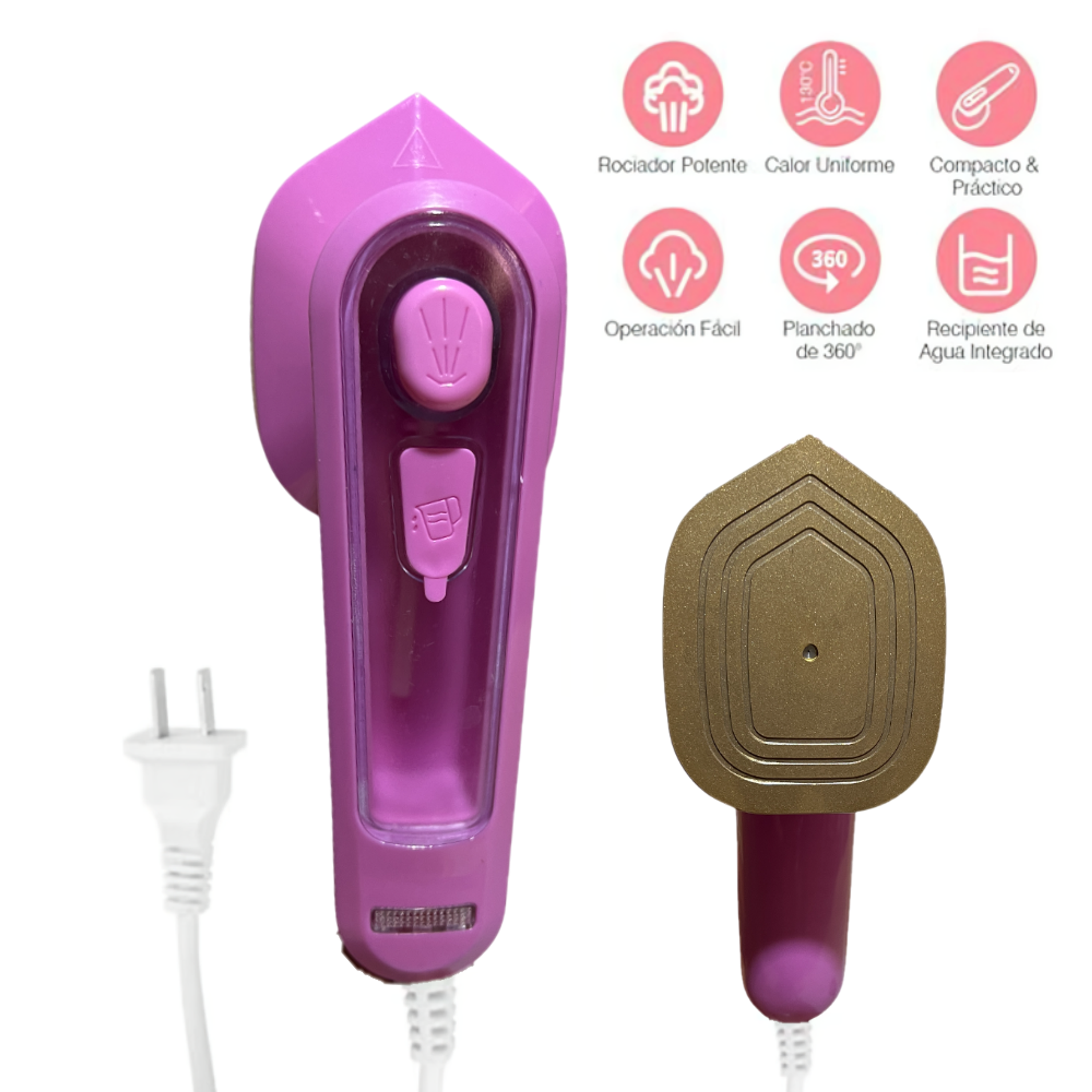 Plancha Fucsia Mini De Vapor Portátil Planchado En Seco Y Húmedo 1
