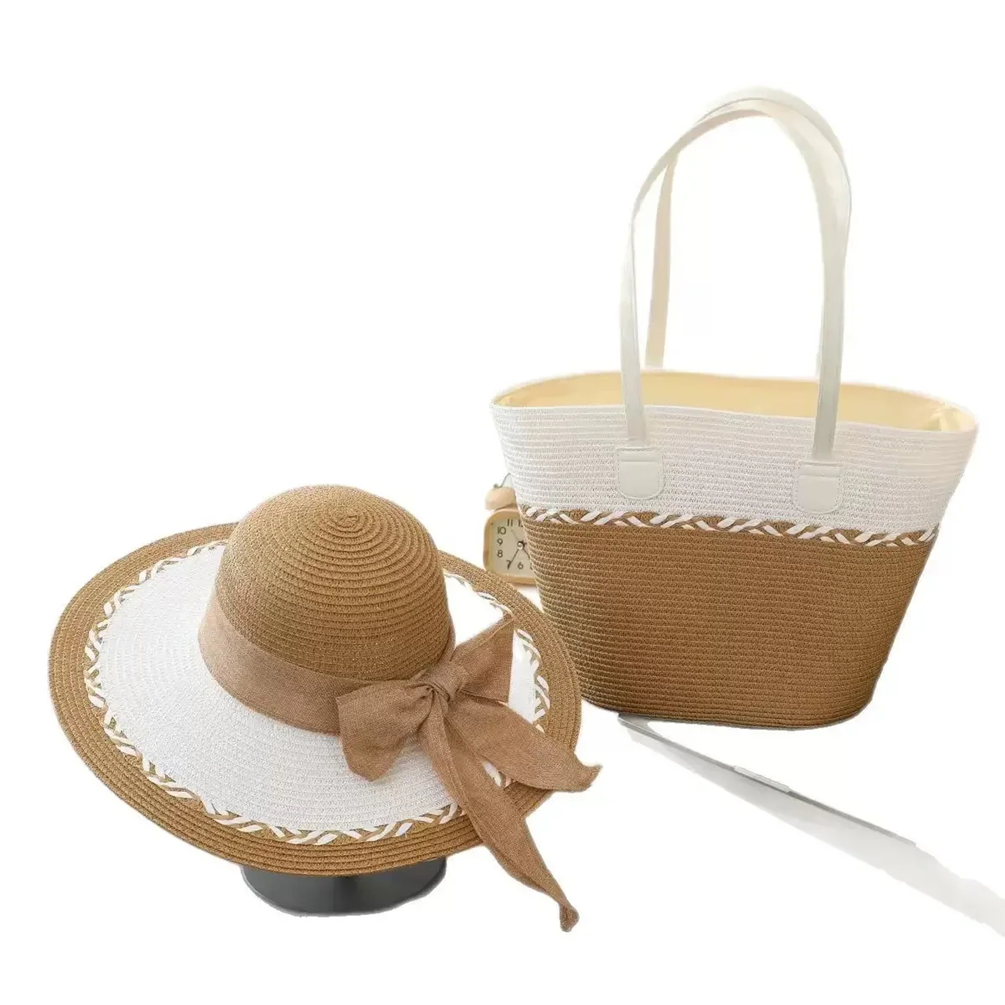 Set de Playa Bolso Grande con Sombrero Elegante  12