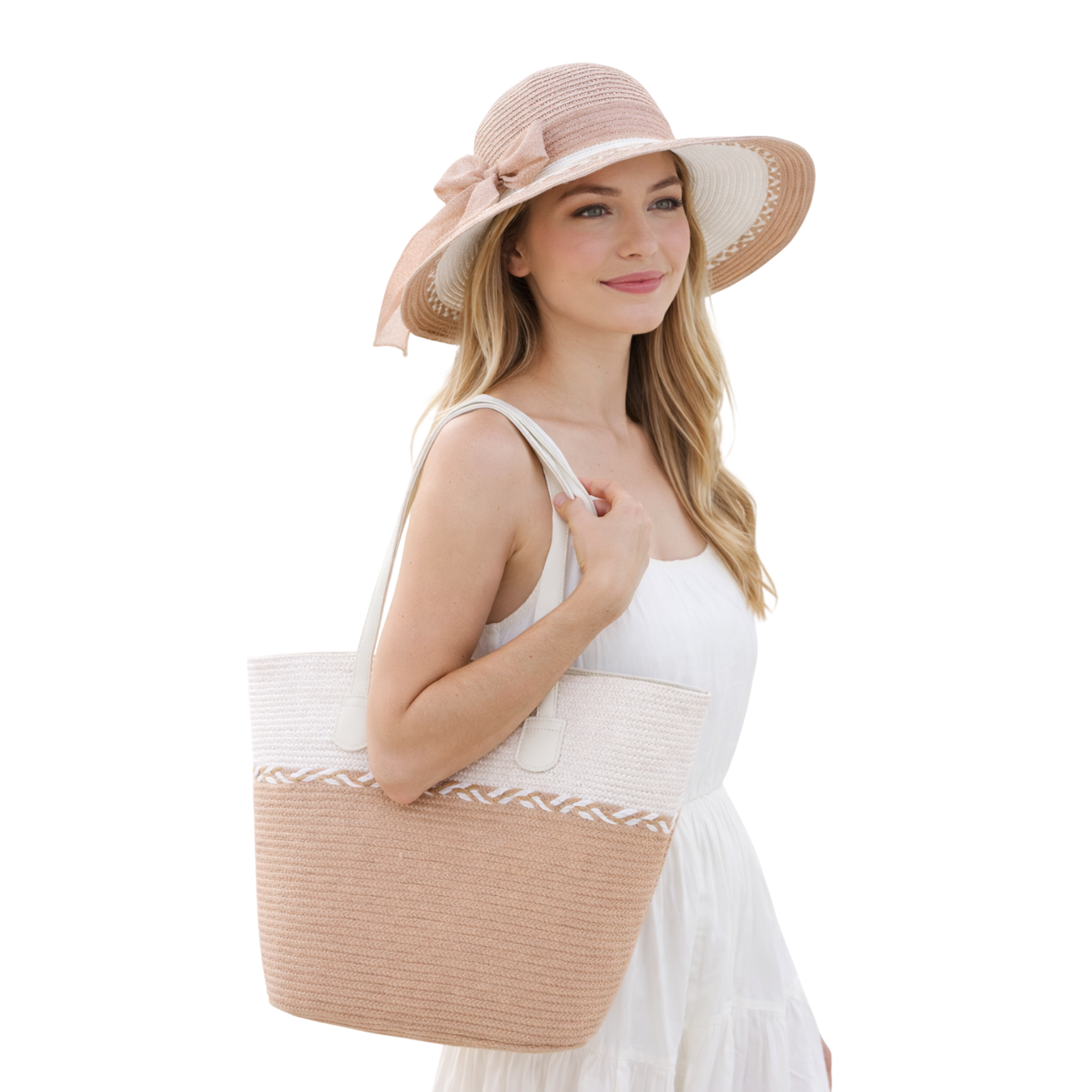 Set de Playa Bolso Grande con Sombrero Elegante  1