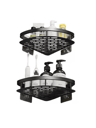 Kit 2 Repisas Esquinero De Aluminio Para Baño - Negro