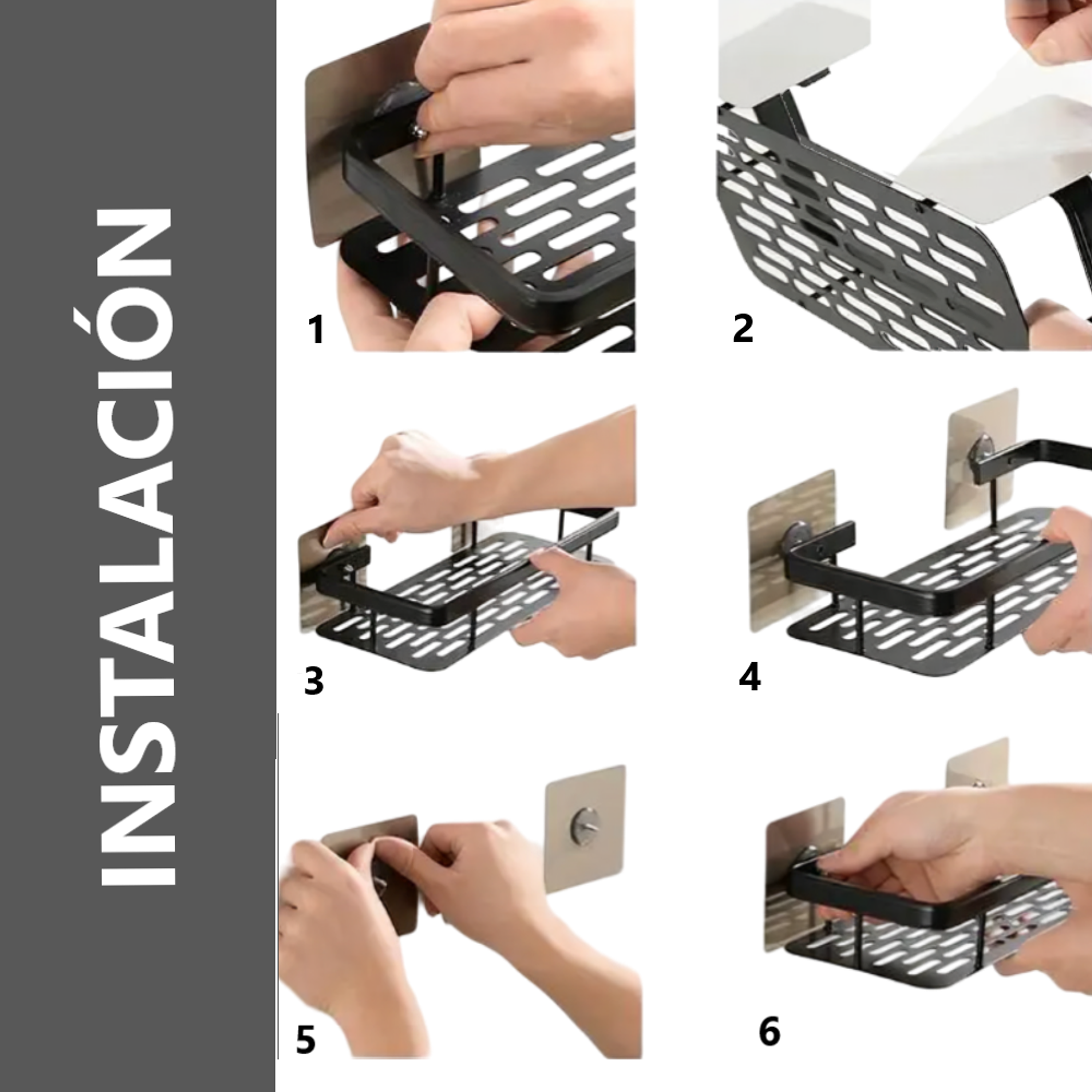 Kit x2 Repisas Rectangular De Aluminio Para Baño - Negro 4