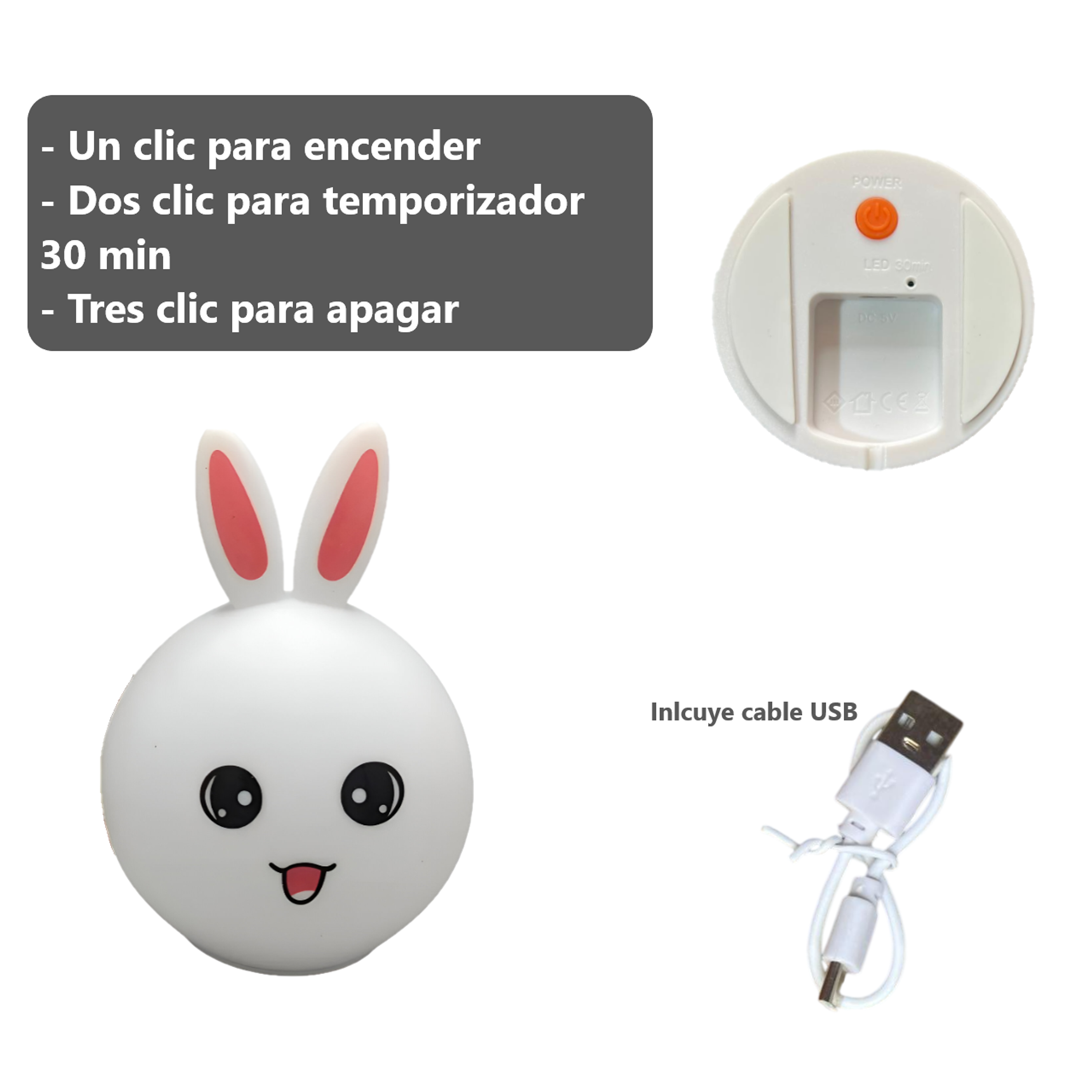 Lámpara de Conejito de Silicona Inalámbrica LED Nocturna 3