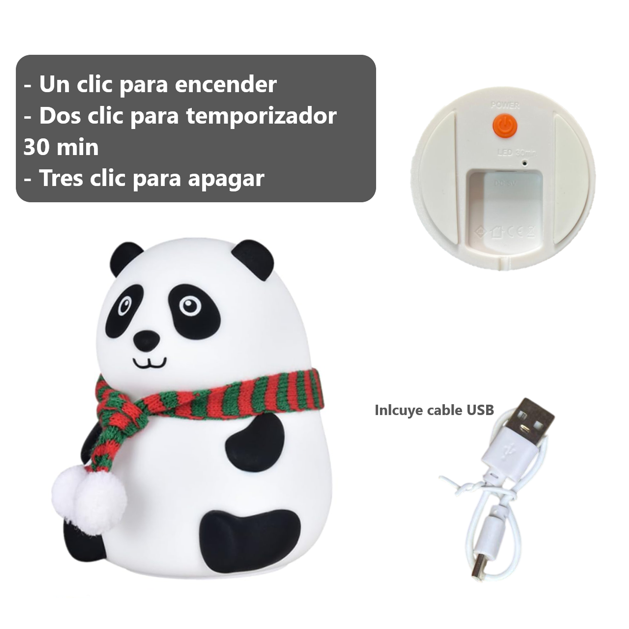 Lámpara de Oso Panda de Silicona Inalámbrica LED Nocturna 2