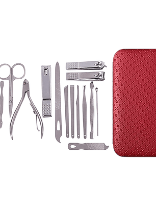 Set de Manicura y Pedicura de acero inoxidable - 16 pzs rojo