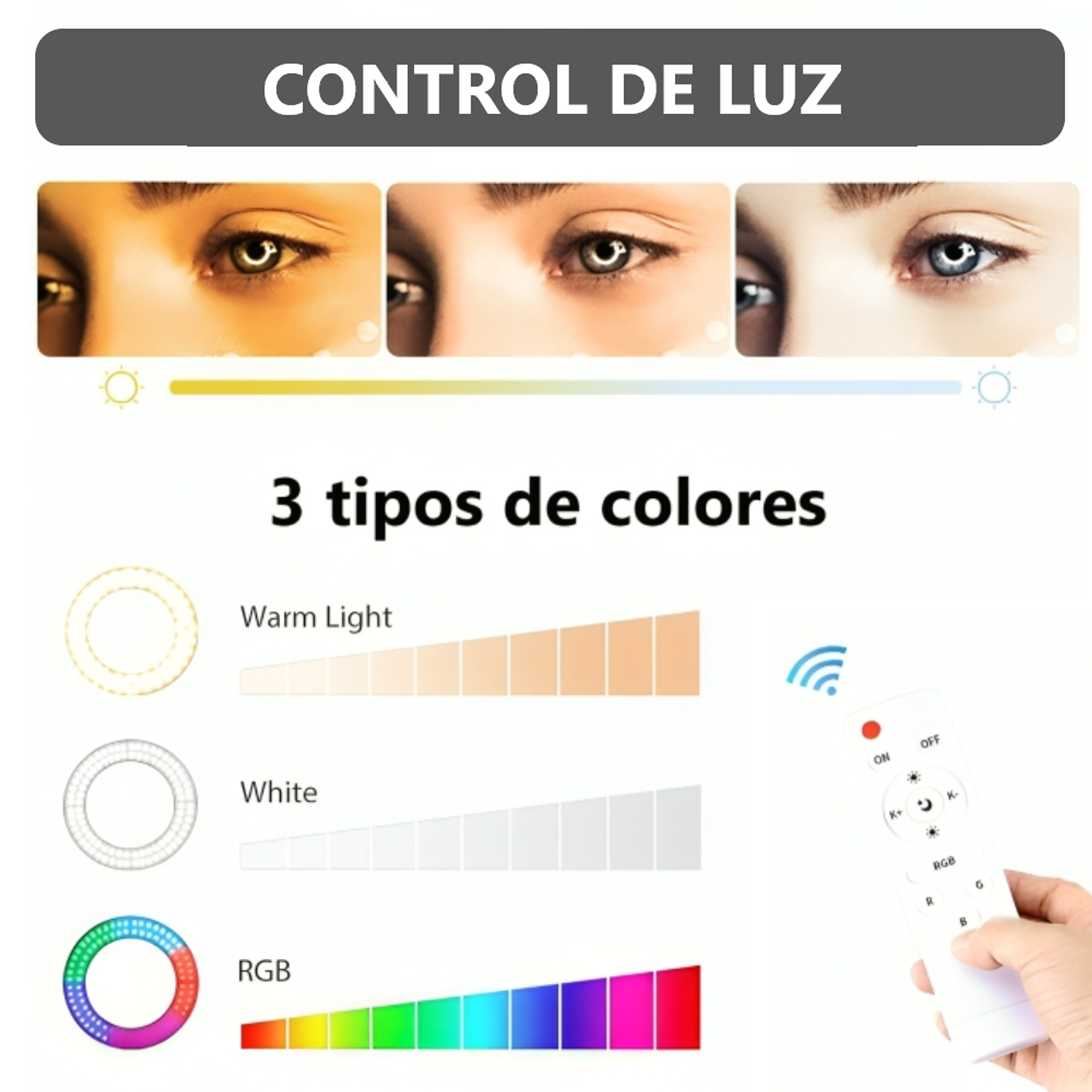 Aro anillo luz led 56cm + Tripode 1.50 mt + 3 Soportes de Celular 7