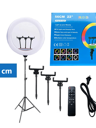 Aro anillo luz led 56cm + Tripode 1.50 mt + 3 Soportes de Celular