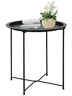 Mesa Auxiliar Redonda de Metal con Diseño Minimalista 