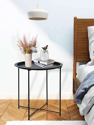 Mesa Auxiliar Redonda de Metal con Diseño Minimalista 