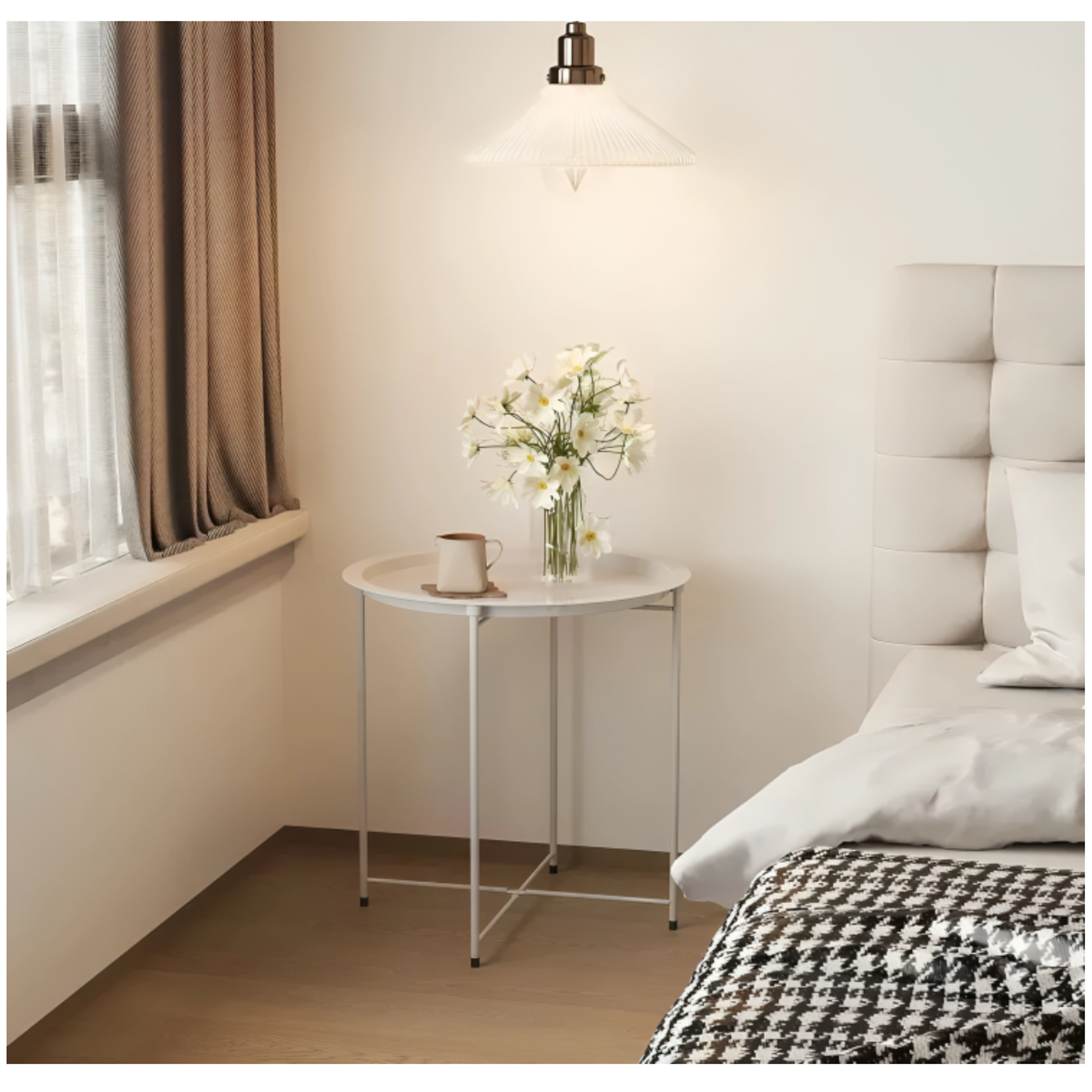 Mesa Auxiliar Redonda de Metal con Diseño Minimalista  11