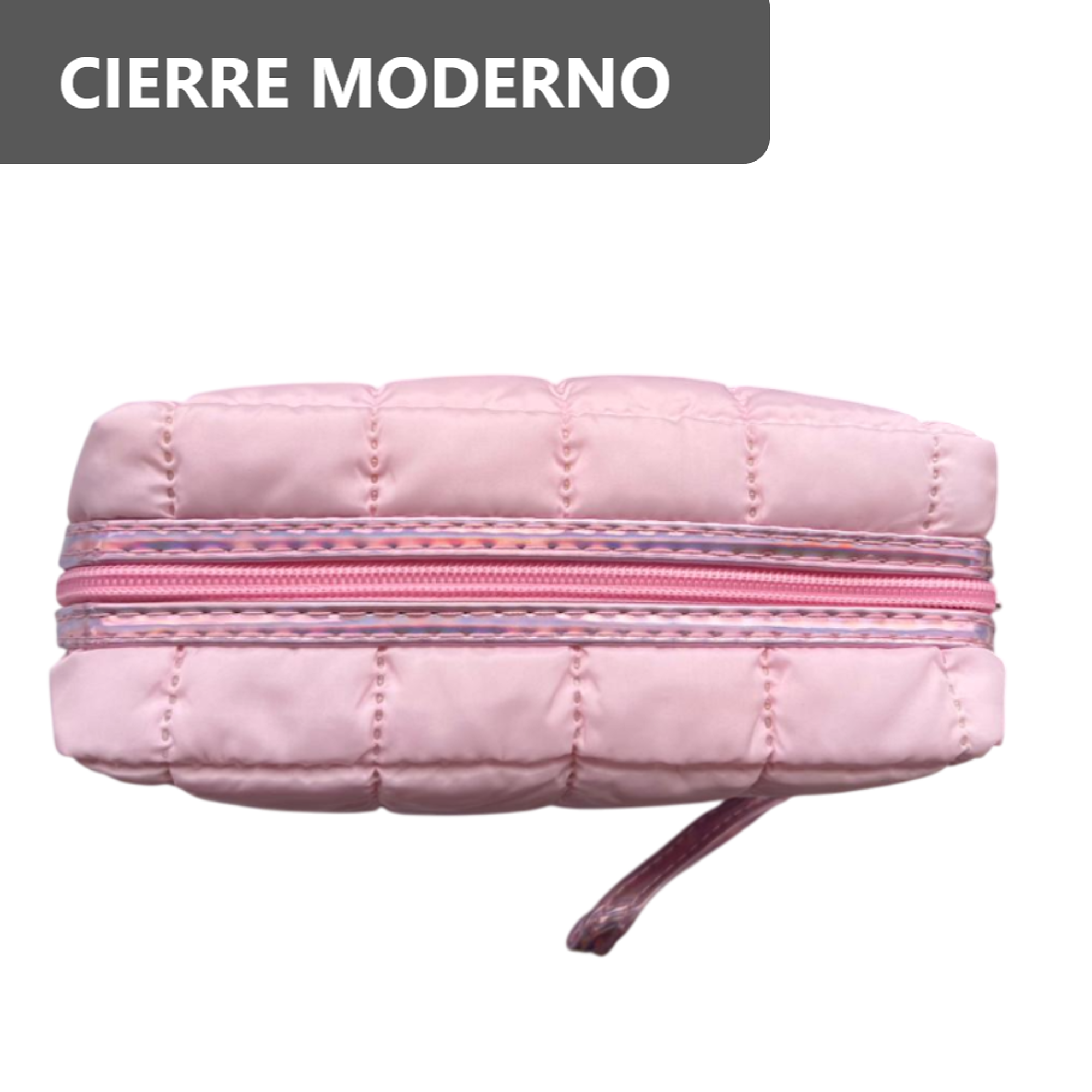 Cosmetiquera Fashion Puffer Amplia y Correa Brillante 9