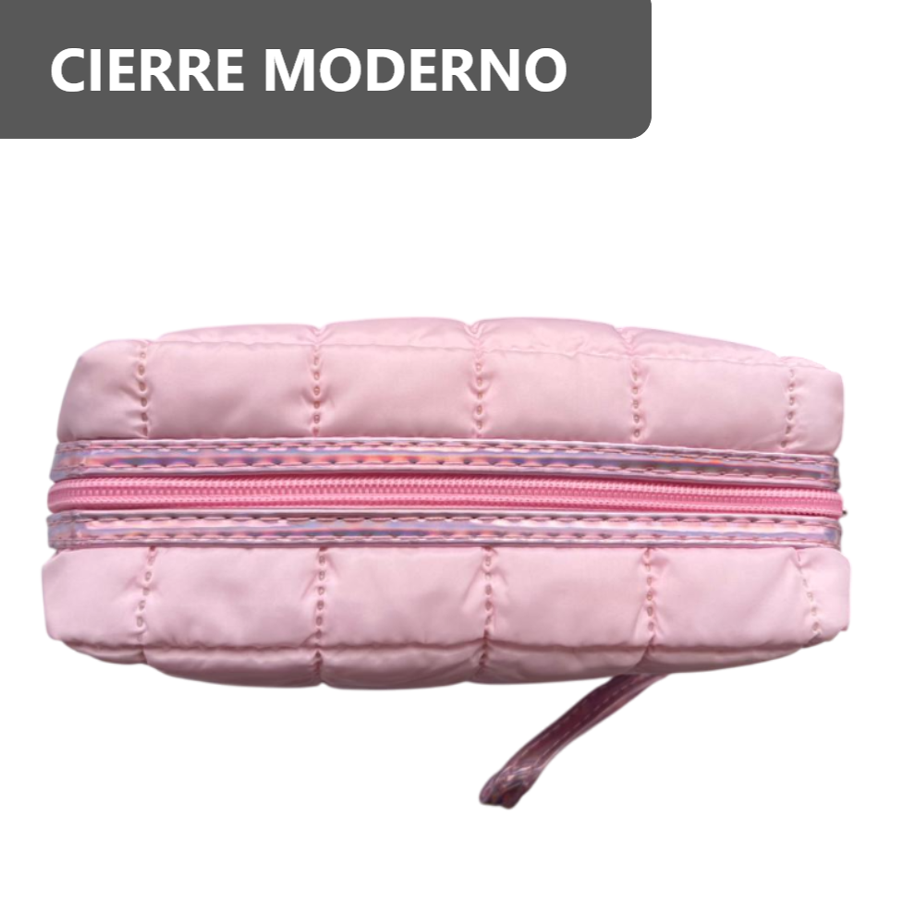 Cosmetiquera Fashion Puffer Amplia y Correa Brillante 9