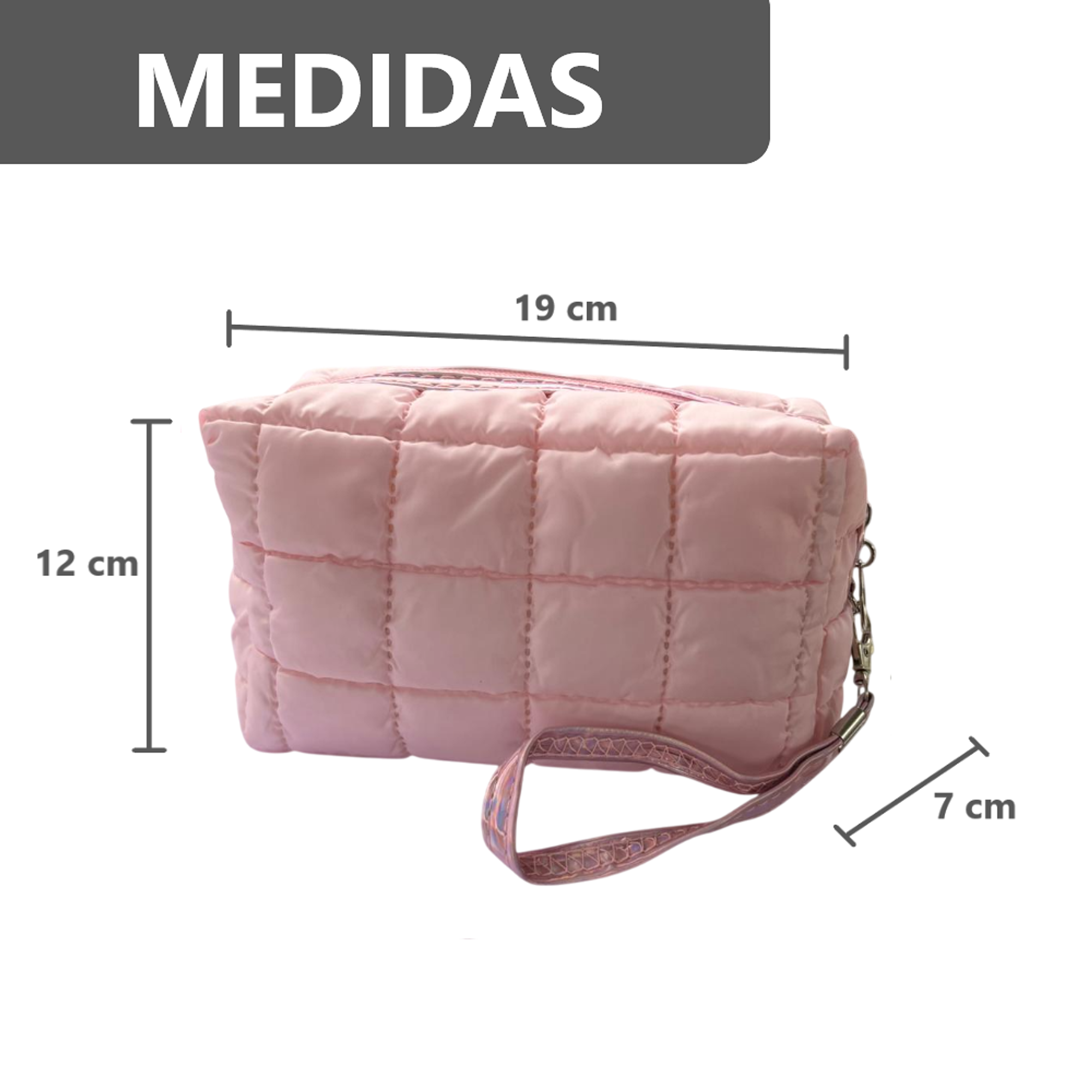 Cosmetiquera Fashion Puffer Amplia y Correa Brillante 12