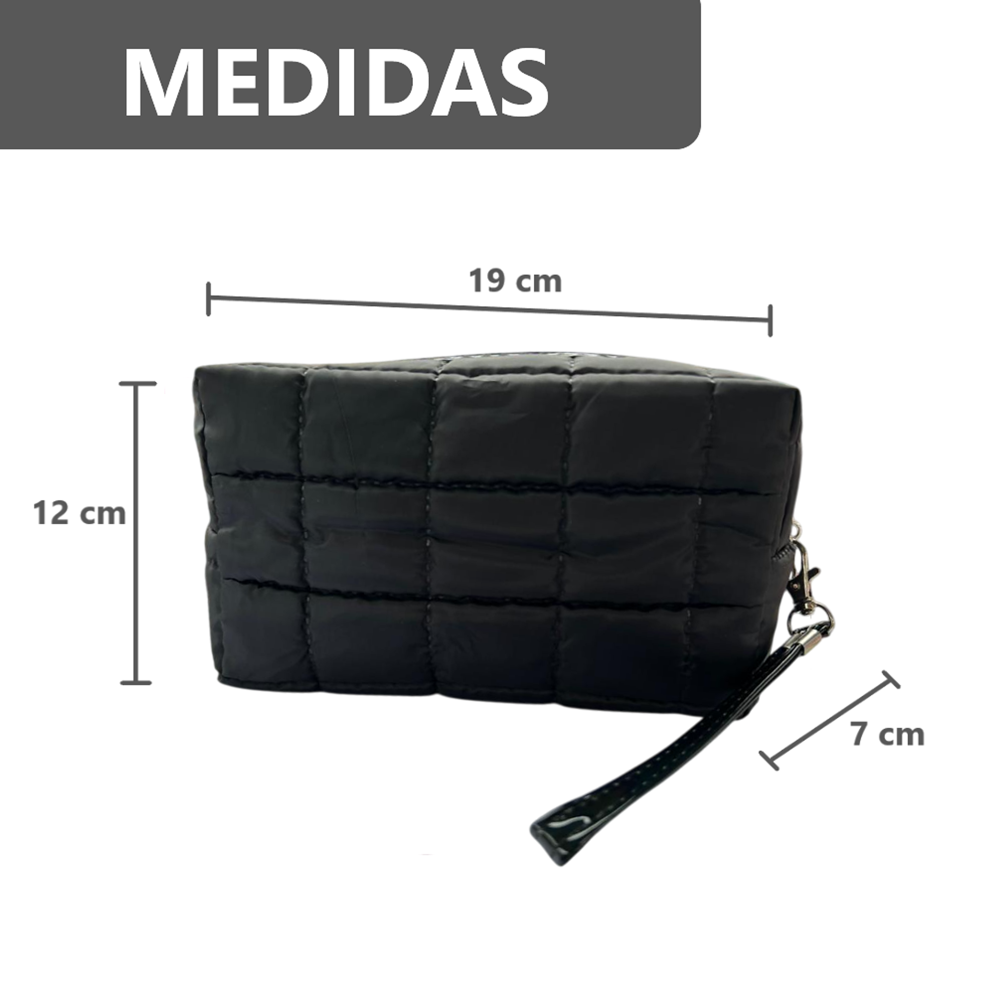 Cosmetiquera Fashion Puffer Amplia y Correa Brillante 14