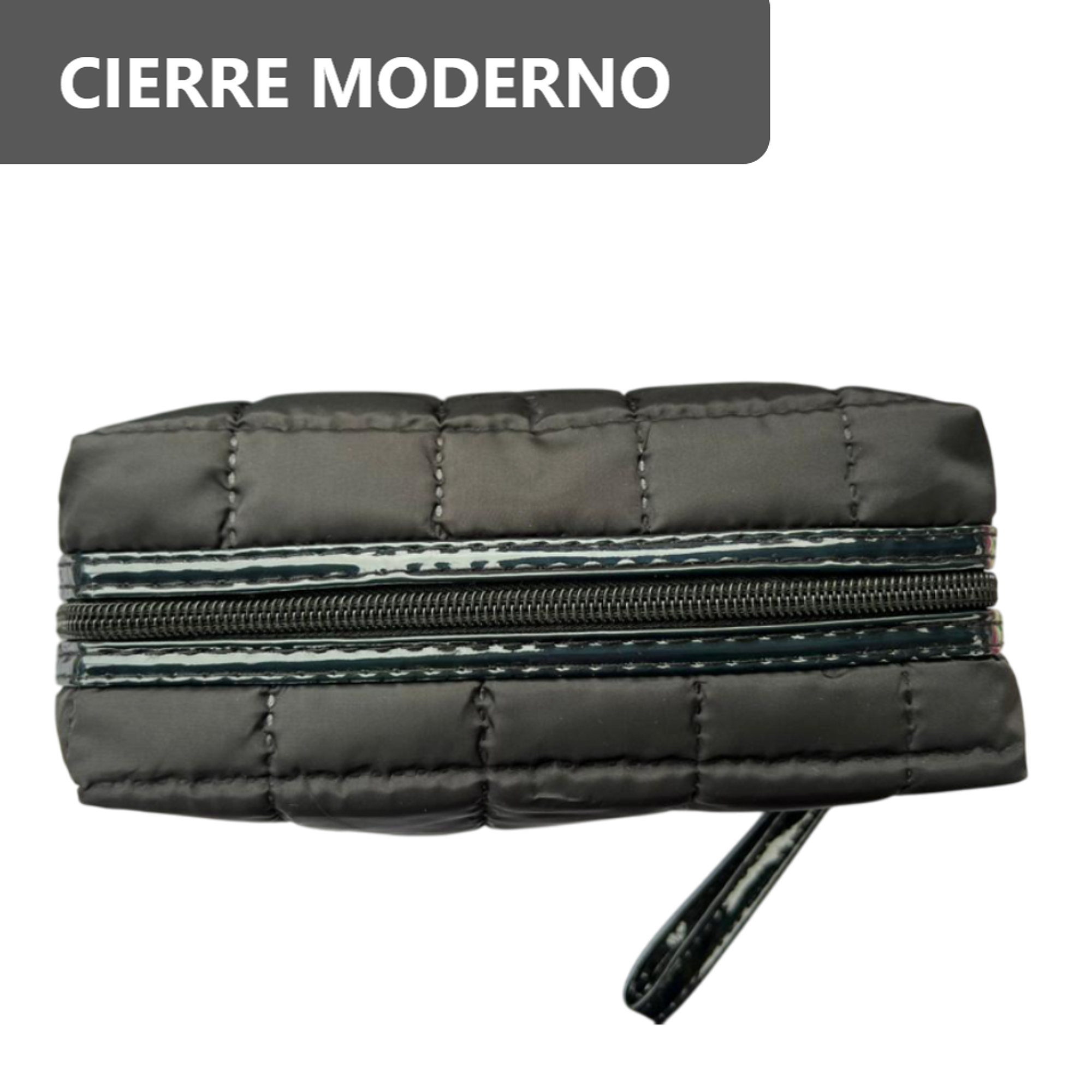 Cosmetiquera Fashion Puffer Amplia y Correa Brillante 16