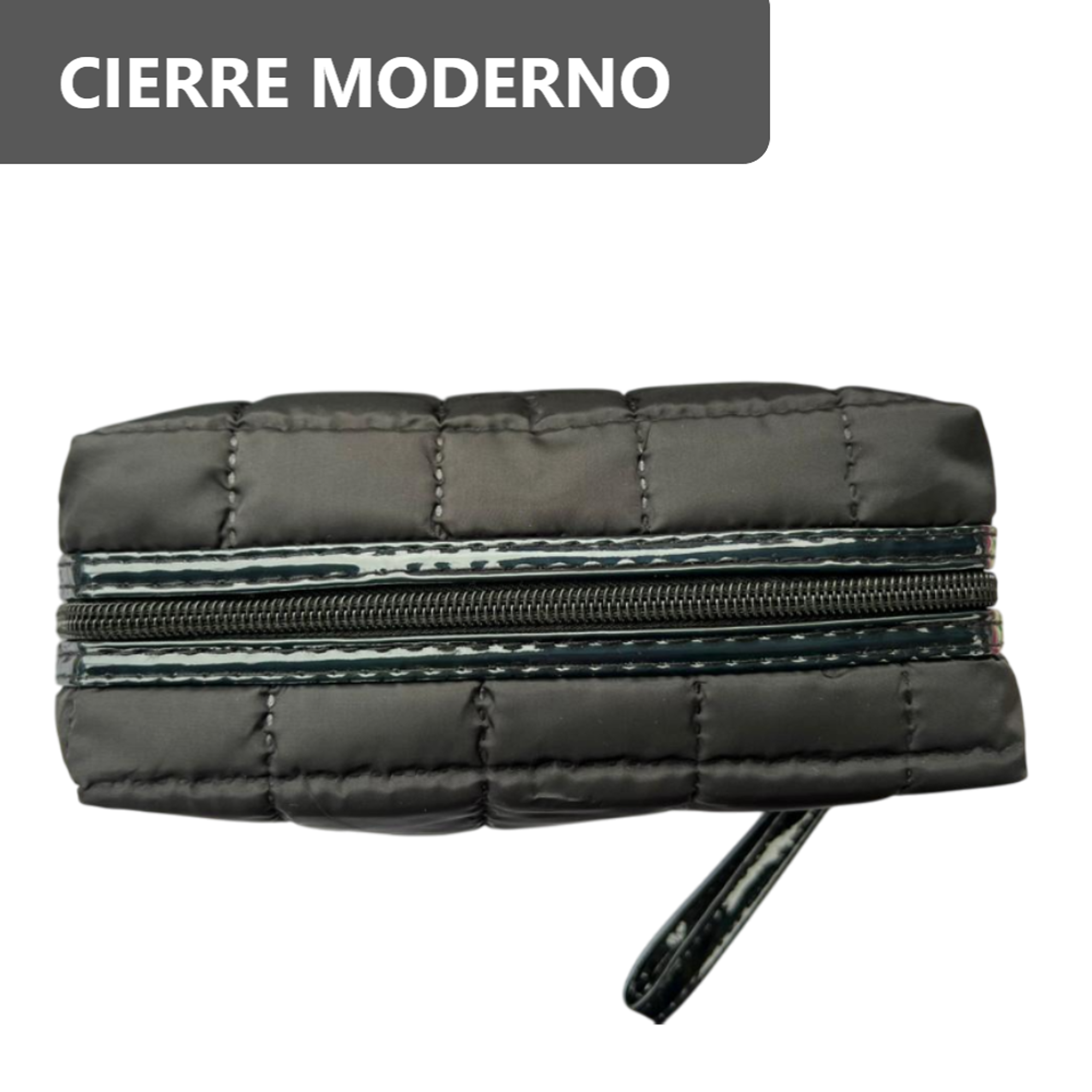 Cosmetiquera Fashion Puffer Amplia y Correa Brillante 16